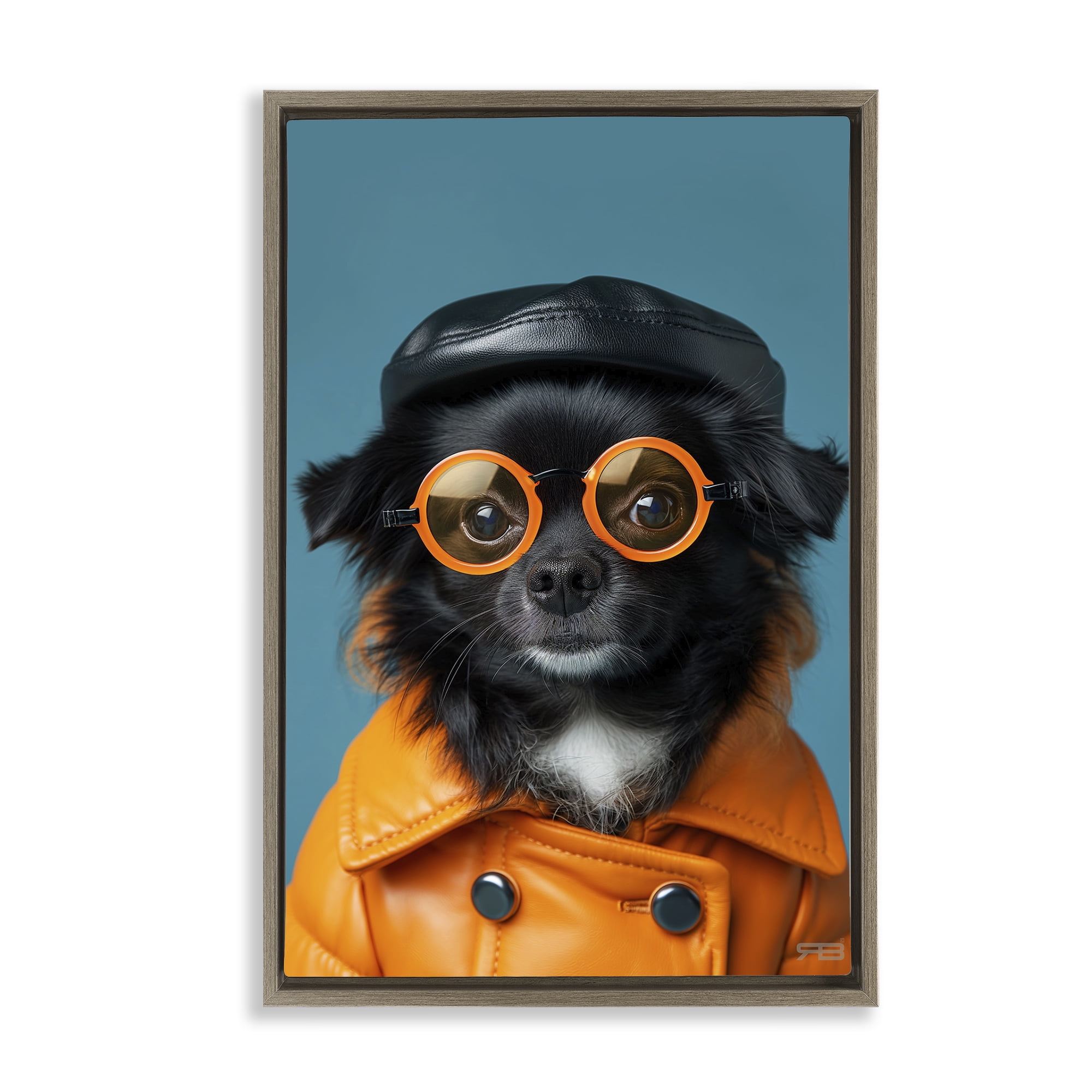 Stupell Industries Trendy Fashion Dog Animals & Insects Painting Brown Floater Framed Canvas Art Print Wall Art, 21 x 31