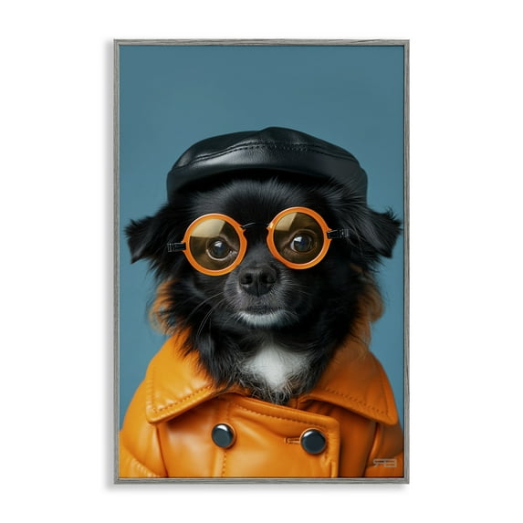 Stupell Industries Trendy Fashion Dog Animals & Insects Painting Gray Framed Art Print Wall Art, 16 x 24