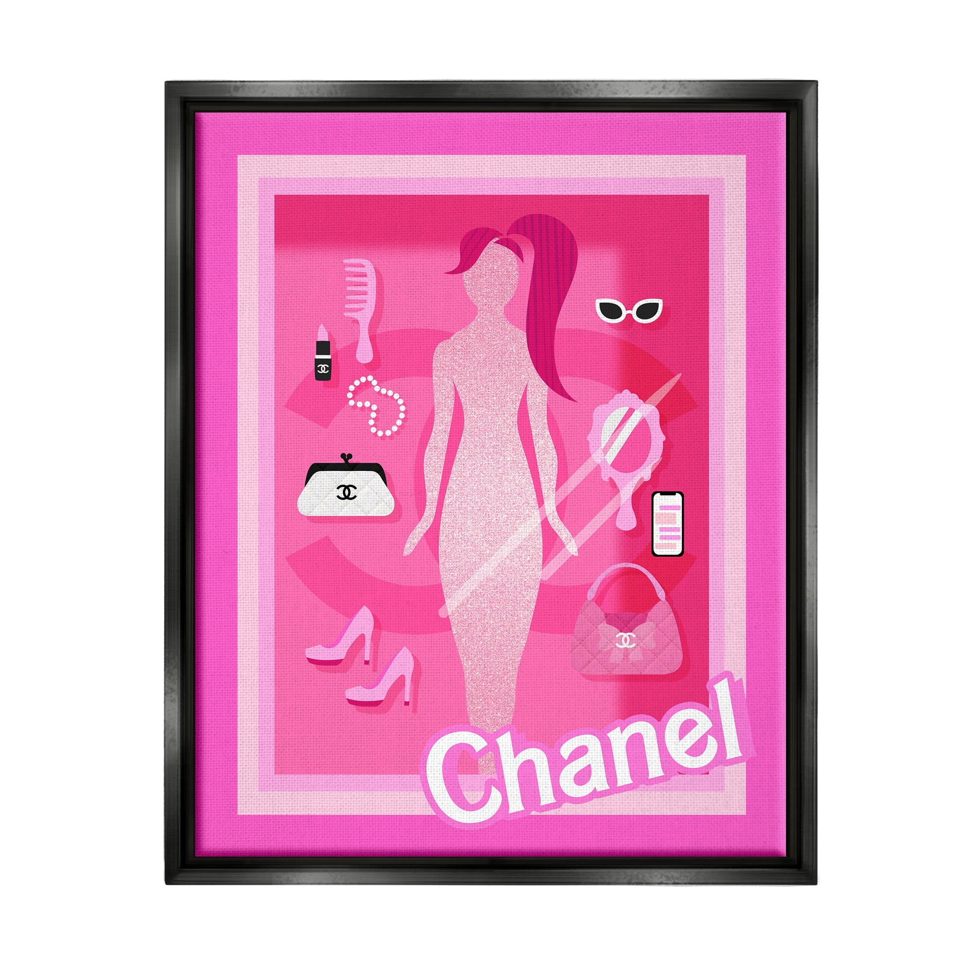 Stupell Industries Trendy Fashion Doll Beauty & Fashion Painting Black Floater Framed Art Print Wall Art, 25 x 31