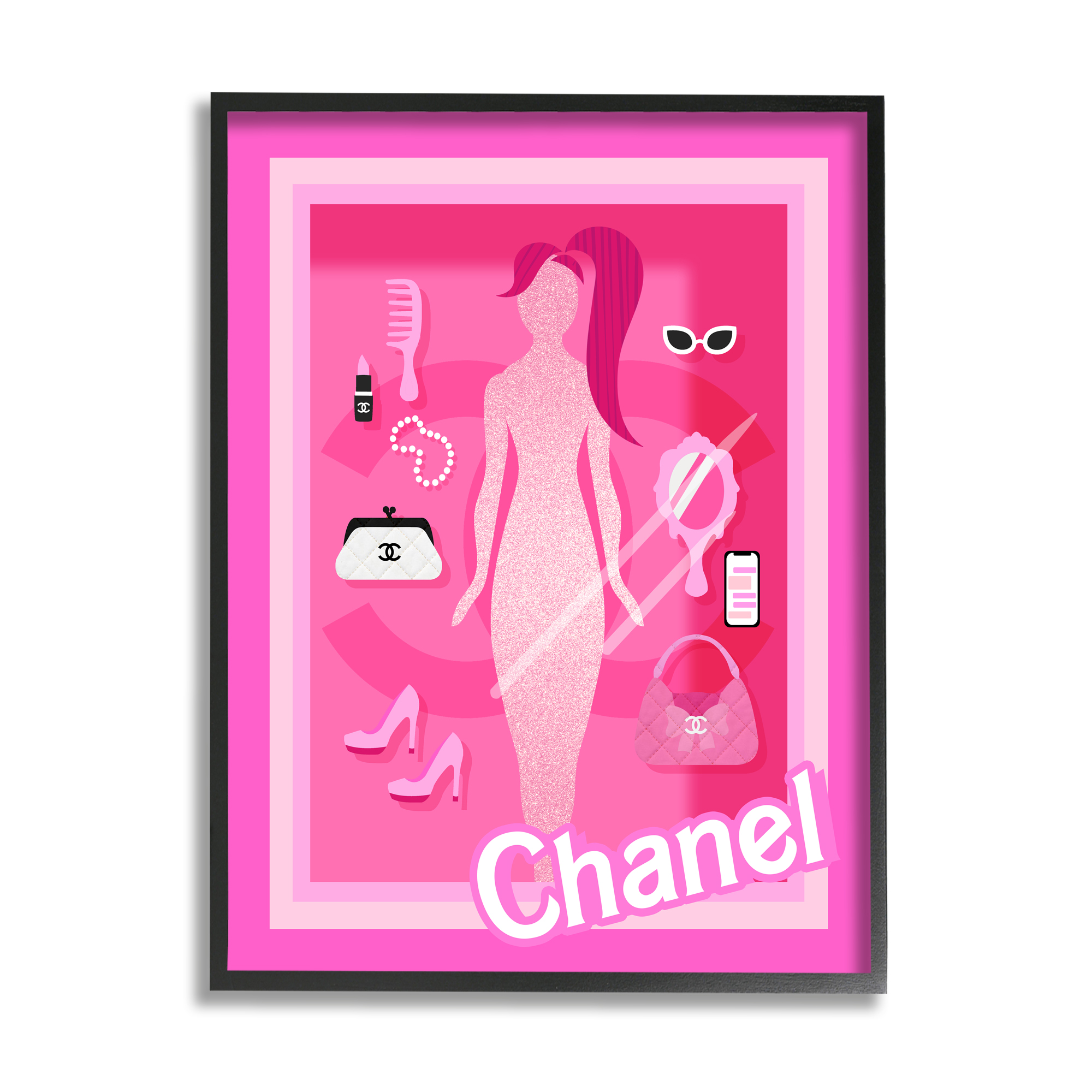 Stupell Industries Trendy Fashion Doll Beauty & Fashion Painting Black Framed Art Print Wall Art, 16 x 20