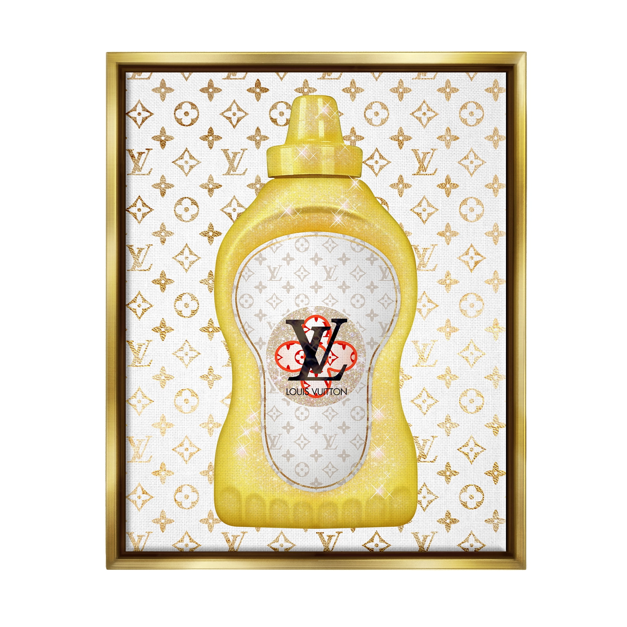 Stupell Industries Trendy Fashion Emblem Bling Pattern Diner Condiment Graphic Art Metallic Gold Floating Framed Canvas Print Wall Art, Design by Ziwei Li