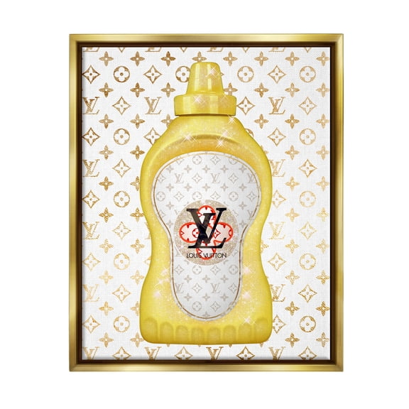 Stupell Industries Trendy Fashion Emblem Bling Pattern Diner Condiment Graphic Art Metallic Gold Floating Framed Canvas Print Wall Art, Design by Ziwei Li