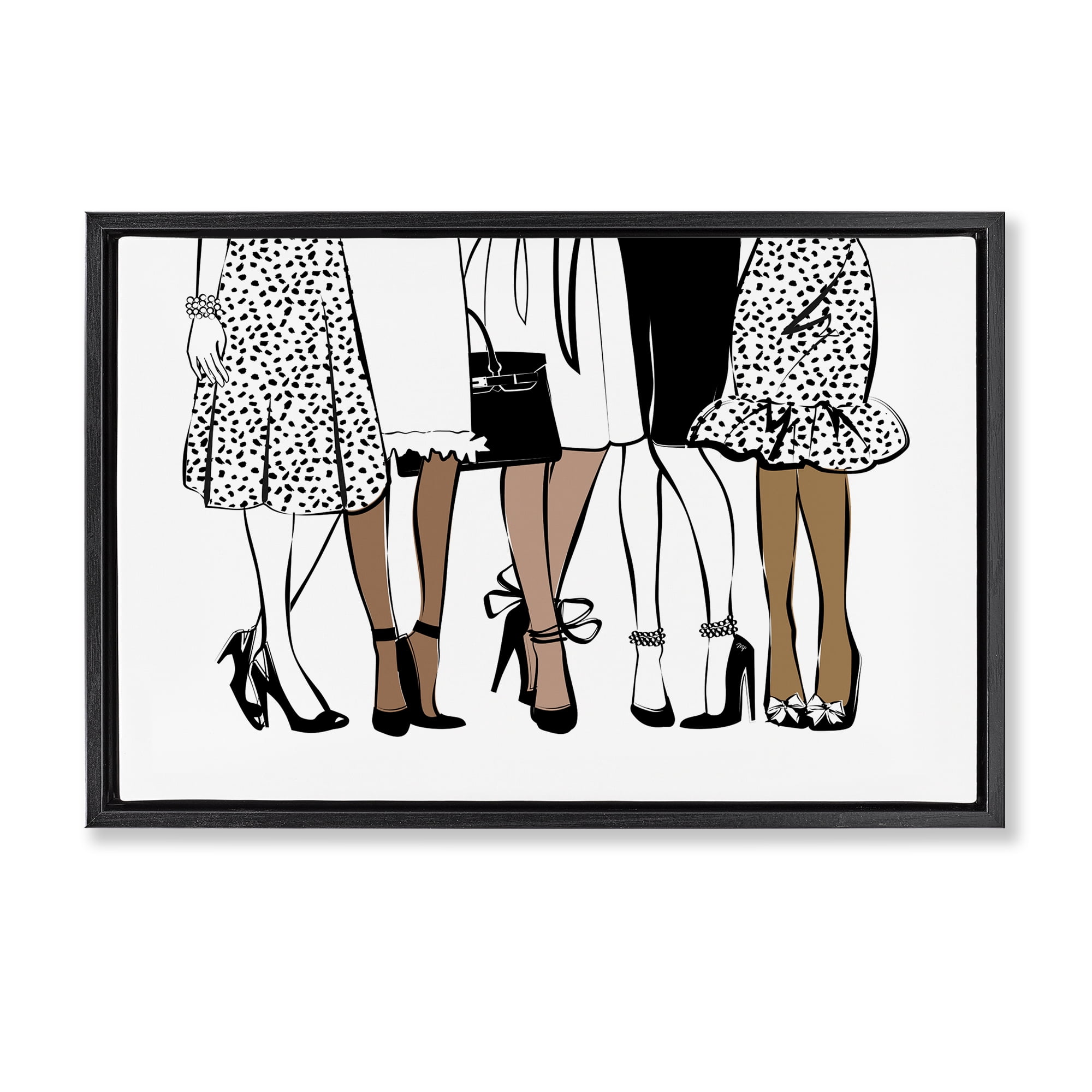 Stupell Industries Trendy Fashion Girlfriends People Painting Black Floater Framed Canvas Art Print Wall Art, 31 x 21