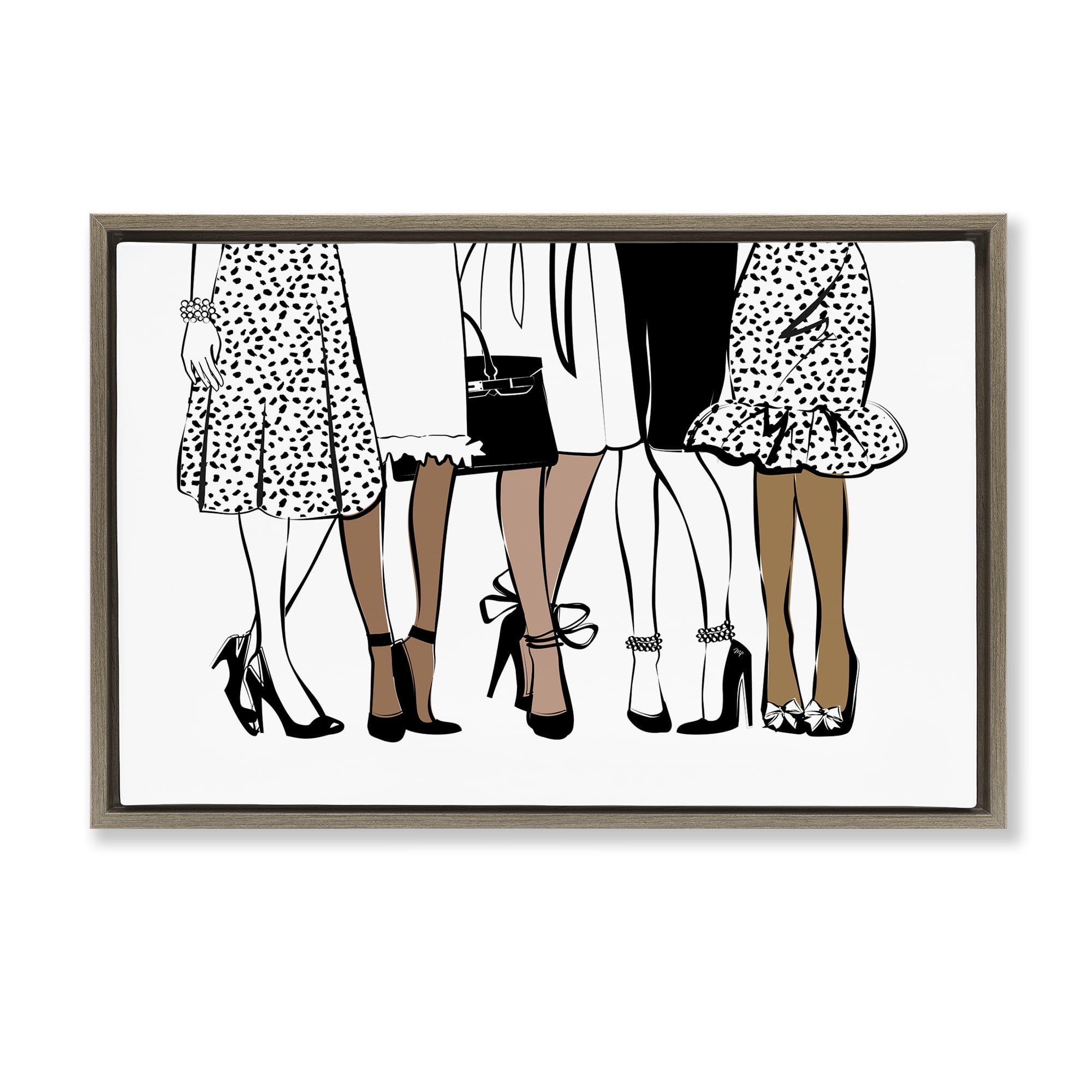 Stupell Industries Trendy Fashion Girlfriends People Painting Brown Floater Framed Canvas Art Print Wall Art, 31 x 21