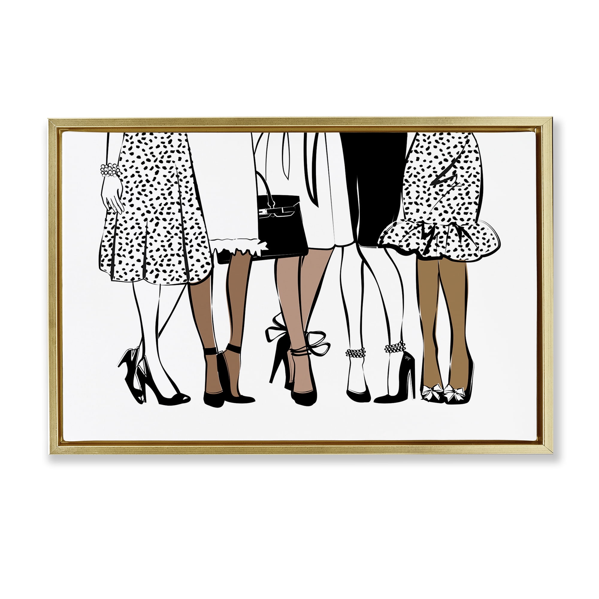 Stupell Industries Trendy Fashion Girlfriends People Painting Gold Floater Framed Canvas Art Print Wall Art, 25 x 17