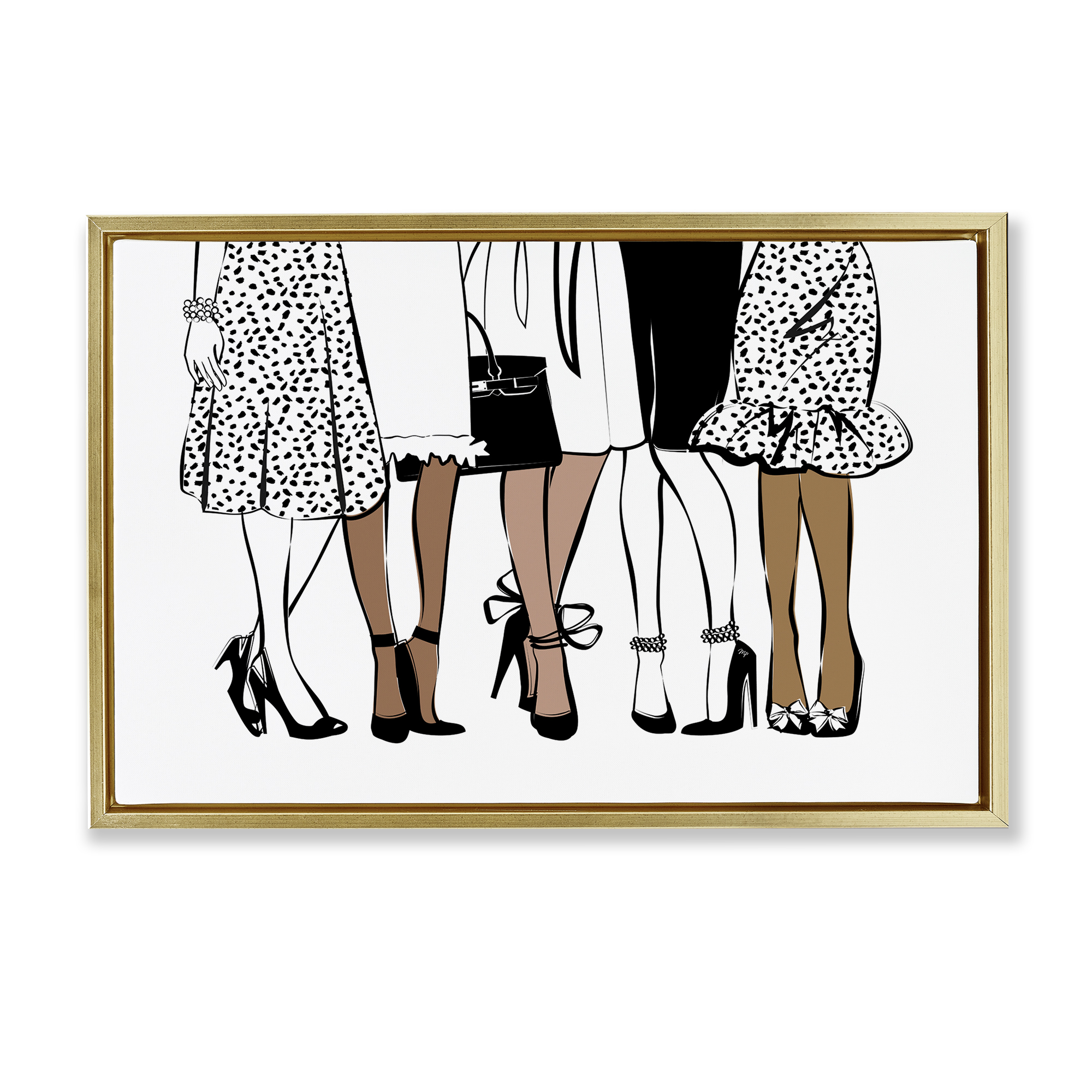Stupell Industries Trendy Fashion Girlfriends People Painting Gold Floater Framed Canvas Art Print Wall Art, 31 x 21