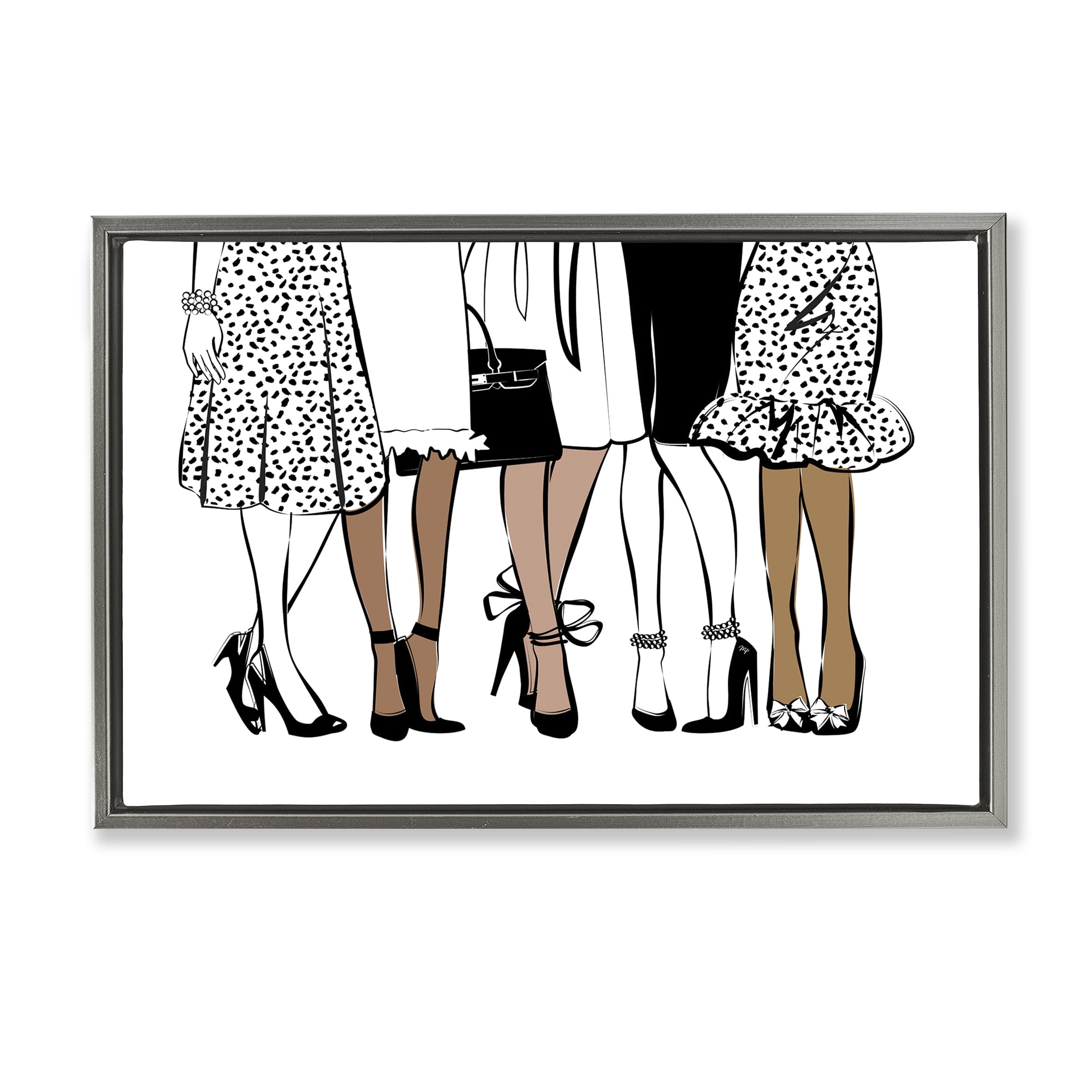 Stupell Industries Trendy Fashion Girlfriends People Painting Gray Floater Framed Canvas Art Print Wall Art, 31 x 21