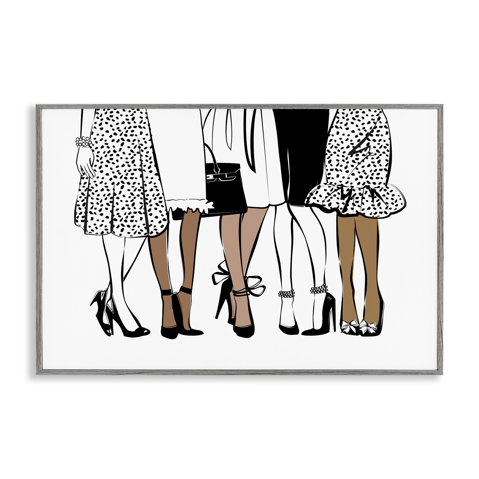 Stupell Industries Trendy Fashion Girlfriends People Painting Gray Framed Art Print Wall Art, 24 x 16