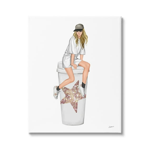 Stupell Industries Trendy Fashionable Girl Coffee Cup Beauty & Fashion Painting Gallery Wrapped Canvas Print Wall Art