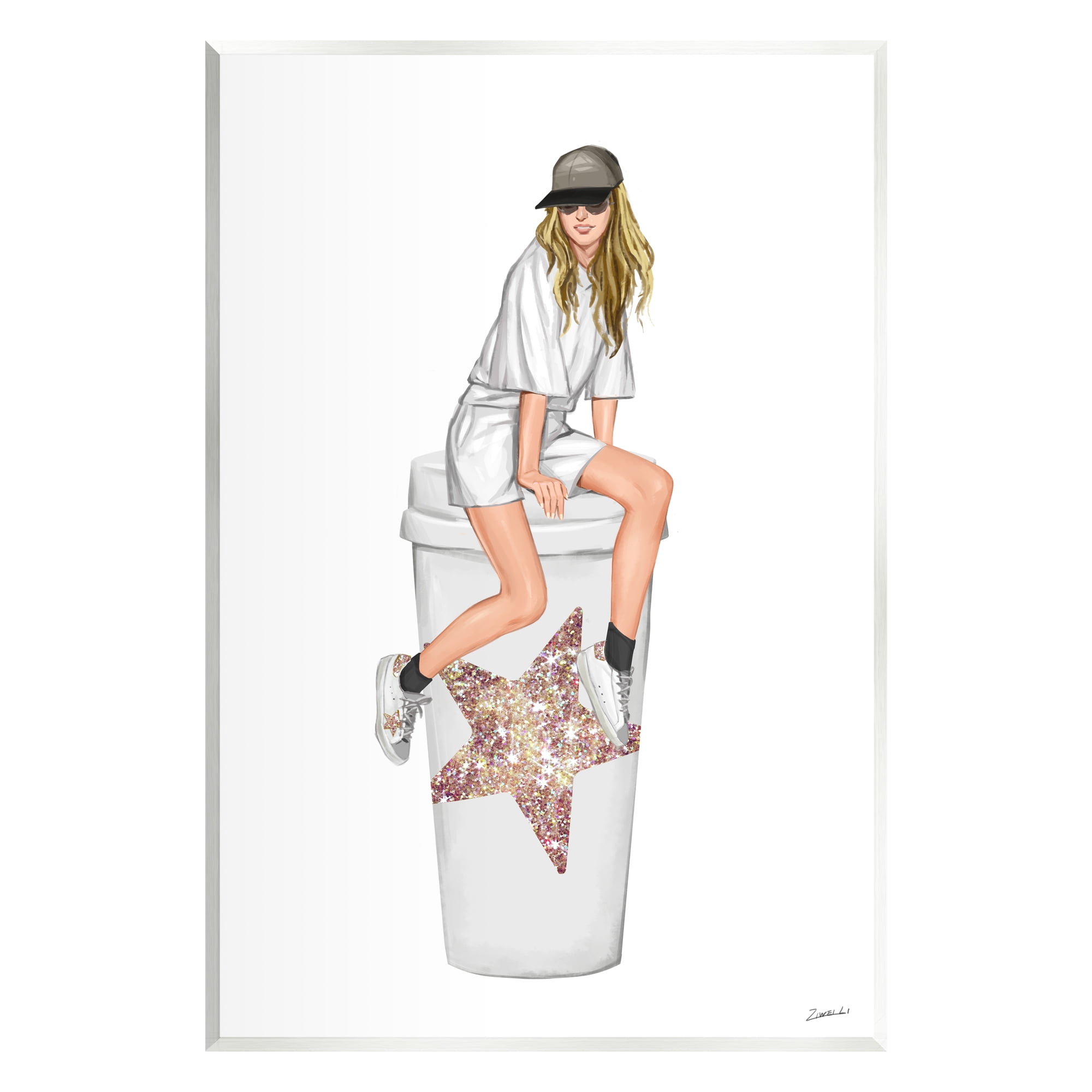 Stupell Industries Trendy Fashionable Girl Coffee Cup Beauty & Fashion Painting Unframed Art Print Wall Art