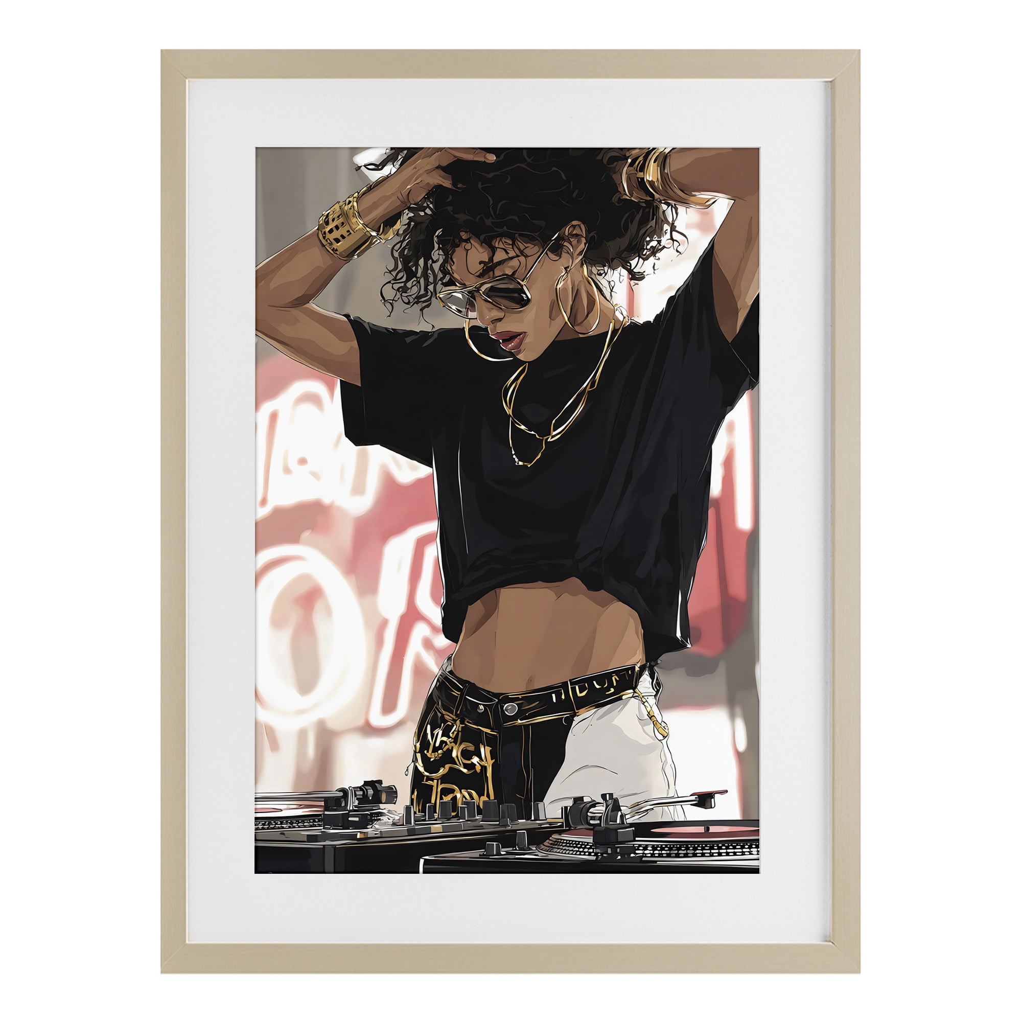 Stupell Industries Trendy Female DJ Musician Birch Framed Print Under Glass, design by Franklyn Gregory