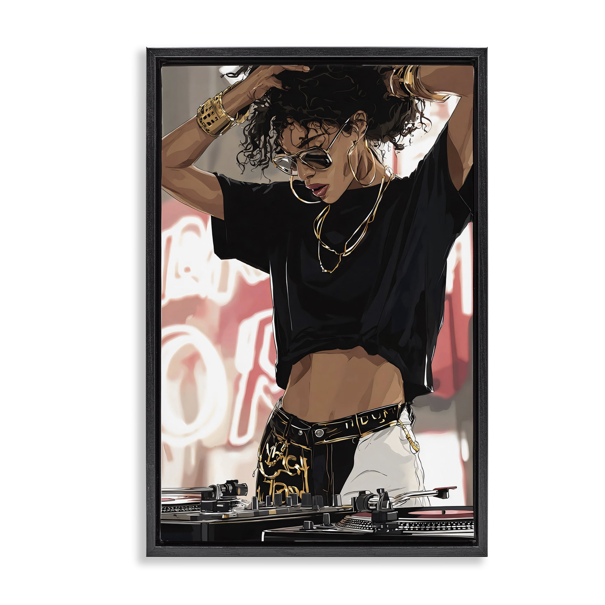 Stupell Industries Trendy Female DJ Musician Black Framed Floater Canvas Wall Art, design by Franklyn Gregory