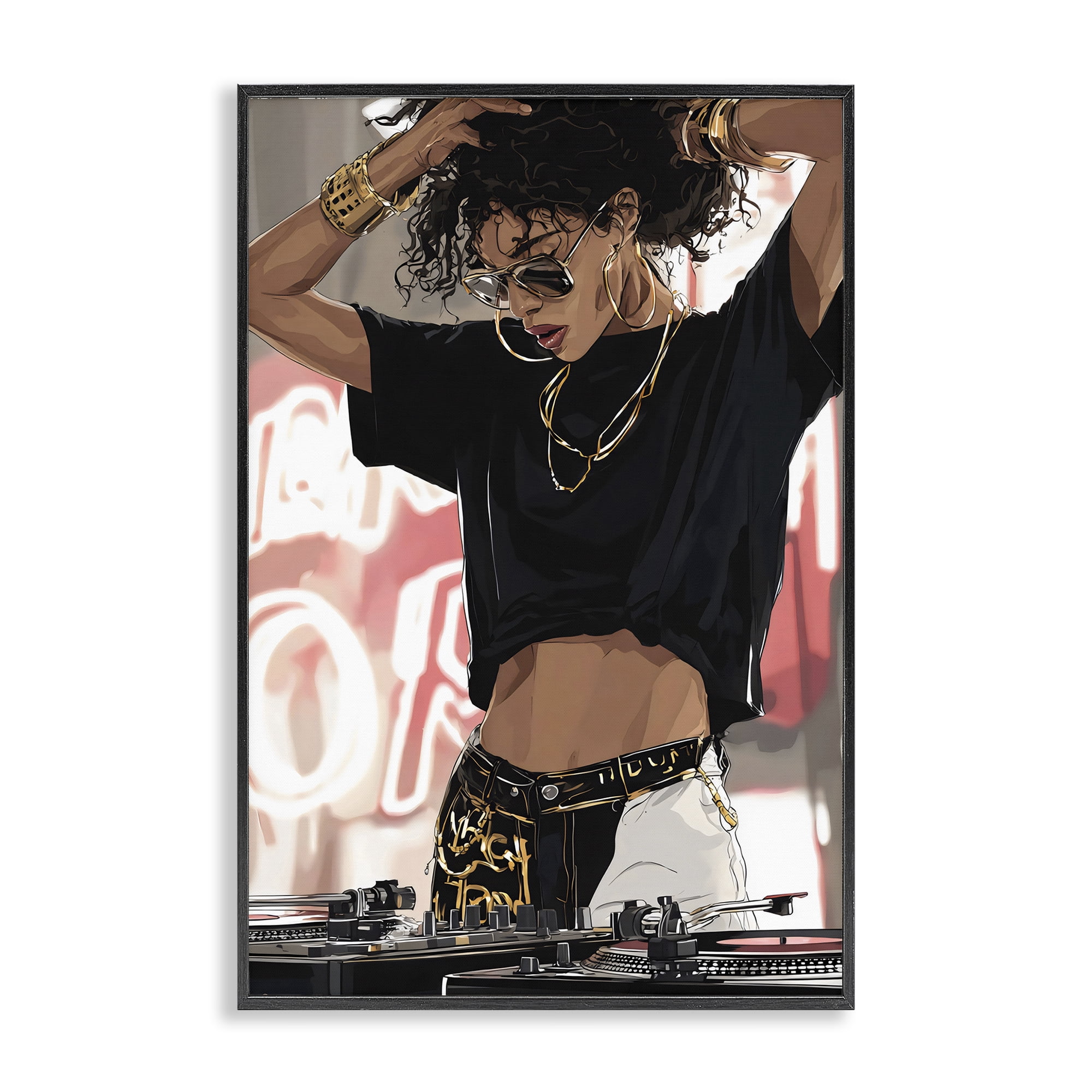Stupell Industries Trendy Female DJ Musician Black Framed Giclee Art, design by Franklyn Gregory