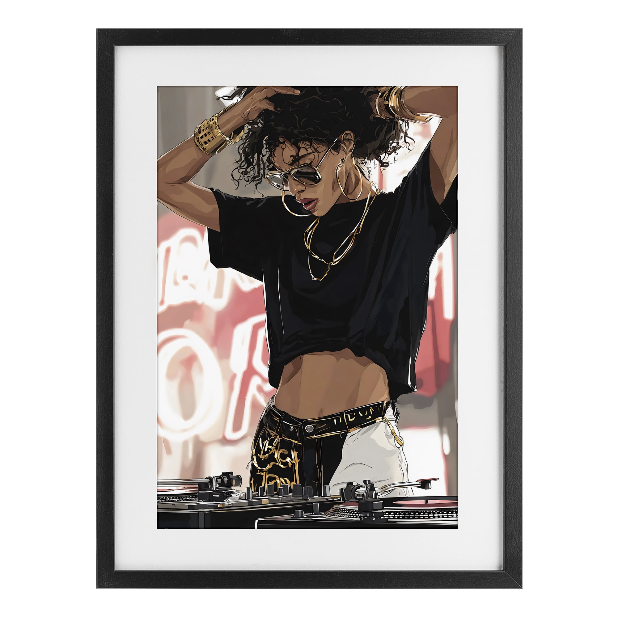 Stupell Industries Trendy Female DJ Musician Black Framed Print Under Glass, design by Franklyn Gregory