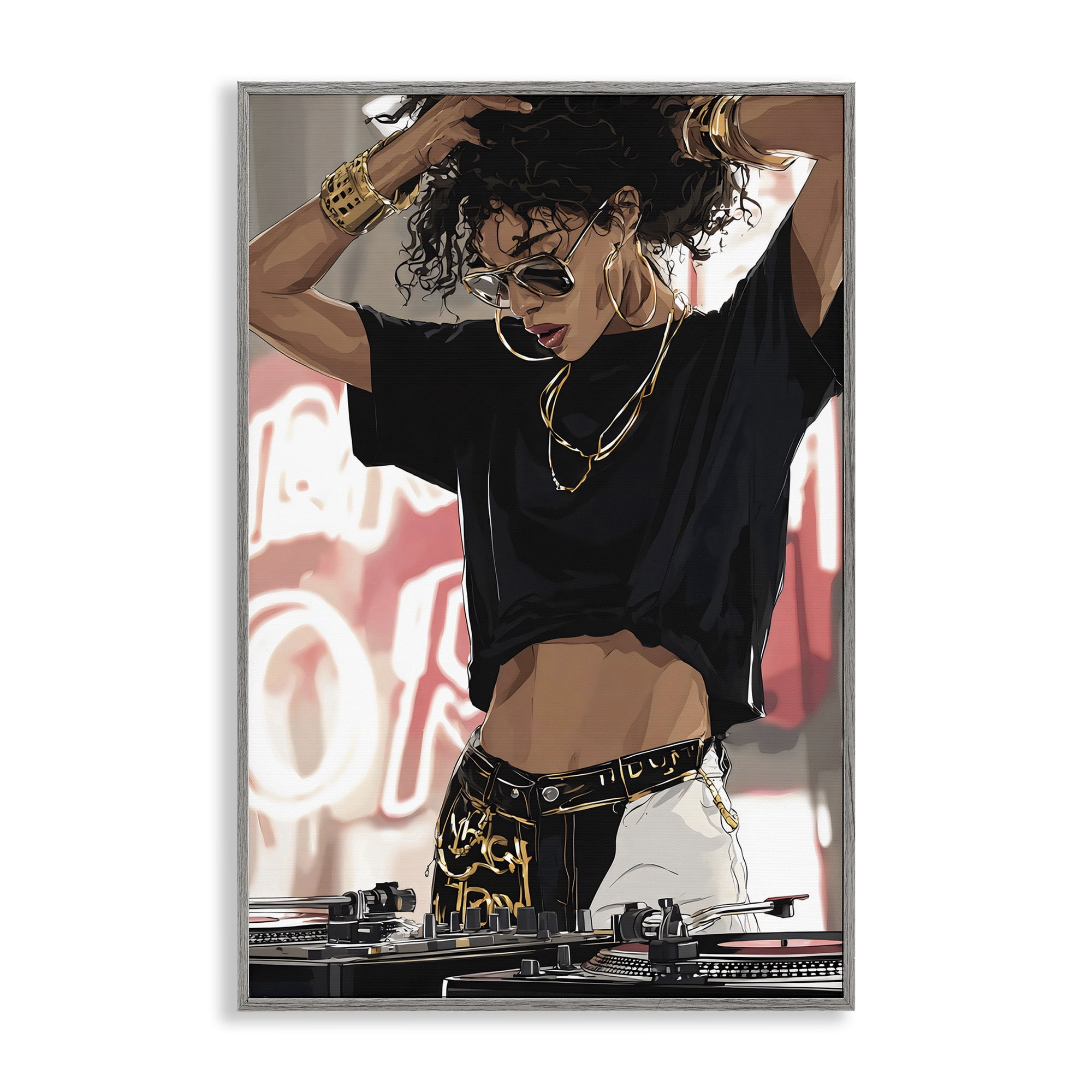 Stupell Industries Trendy Female DJ Musician Gray Framed Giclee Art, design by Franklyn Gregory
