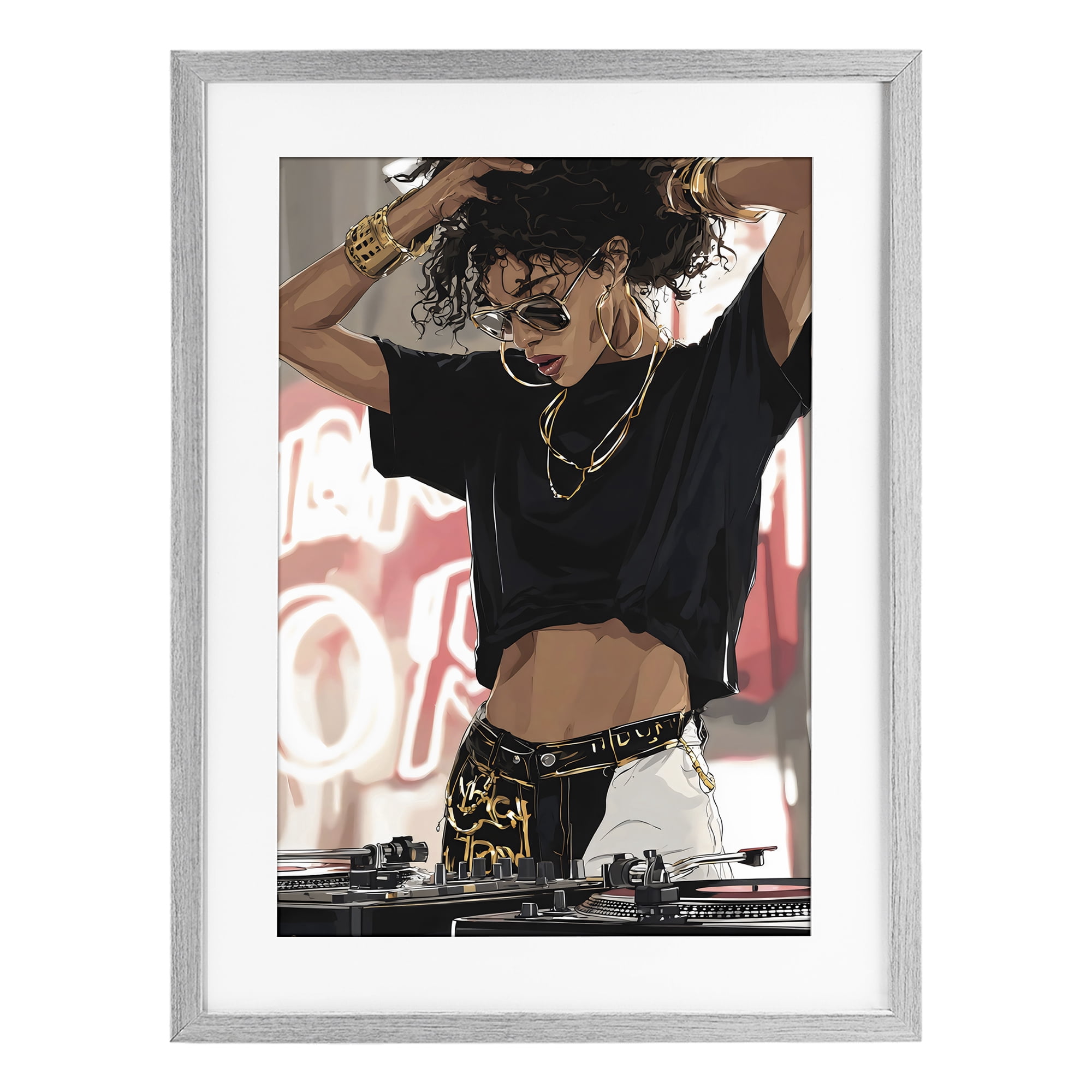 Stupell Industries Trendy Female DJ Musician Gray Framed Print Under Glass, design by Franklyn Gregory