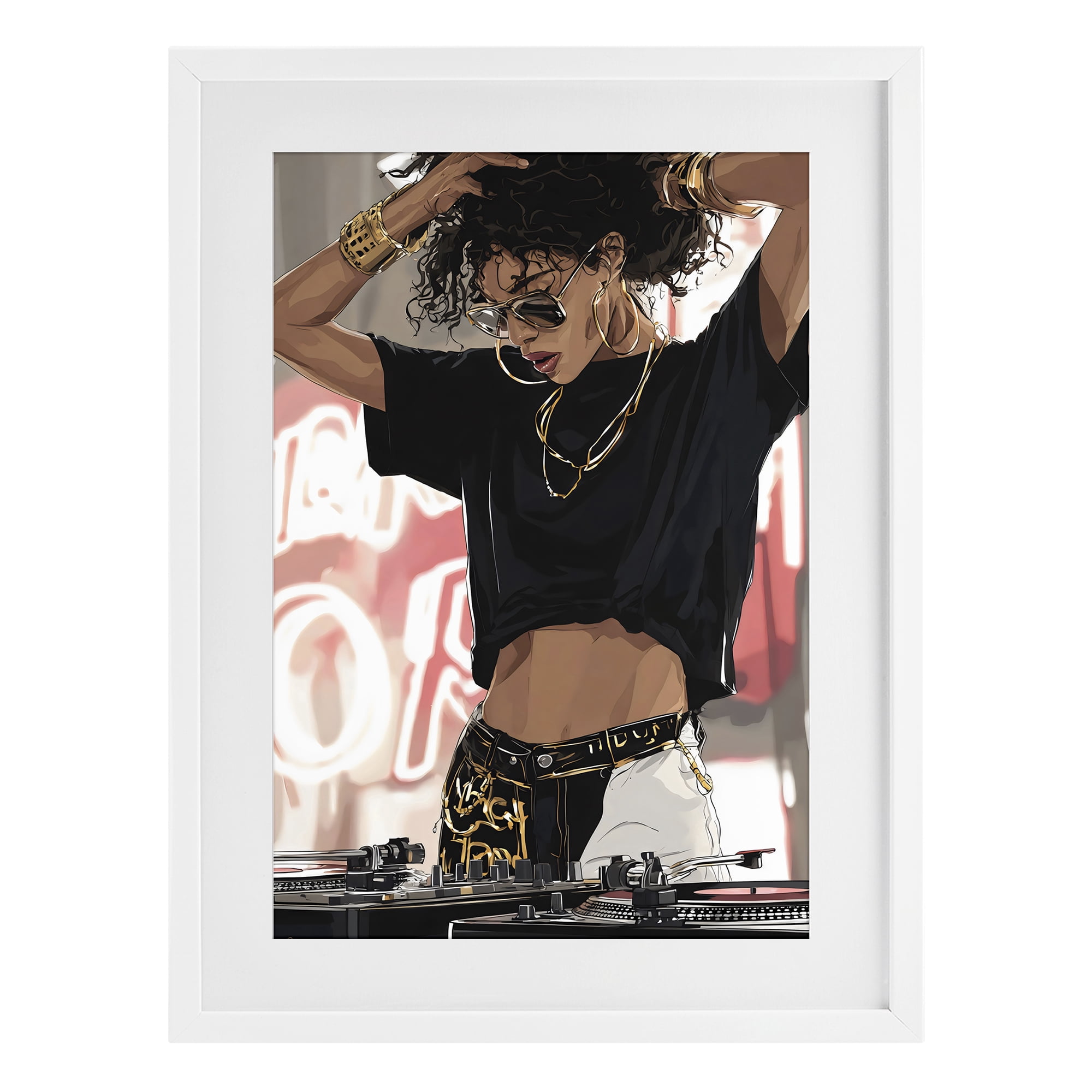 Stupell Industries Trendy Female DJ Musician White Framed Print Under Glass, design by Franklyn Gregory