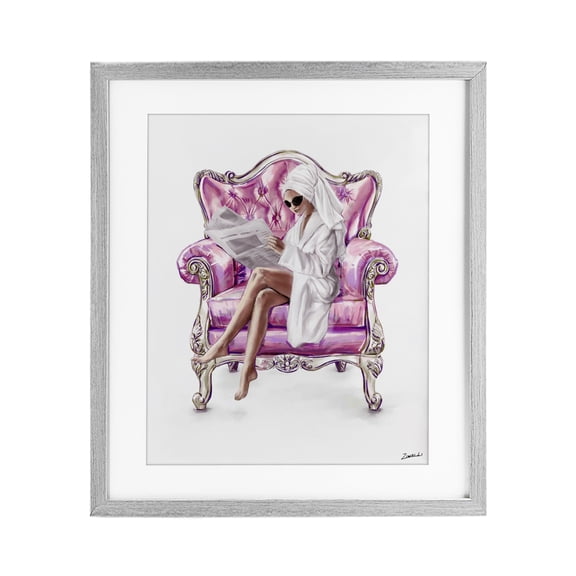 Stupell Industries Trendy Female in Pink Chair Gray Framed Print Under Glass design by Ziwei Li, 16 x 13
