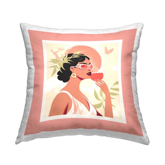 Stupell Industries Trendy Female with Plants Decorative Printed Throw Pillow, 18 x 18