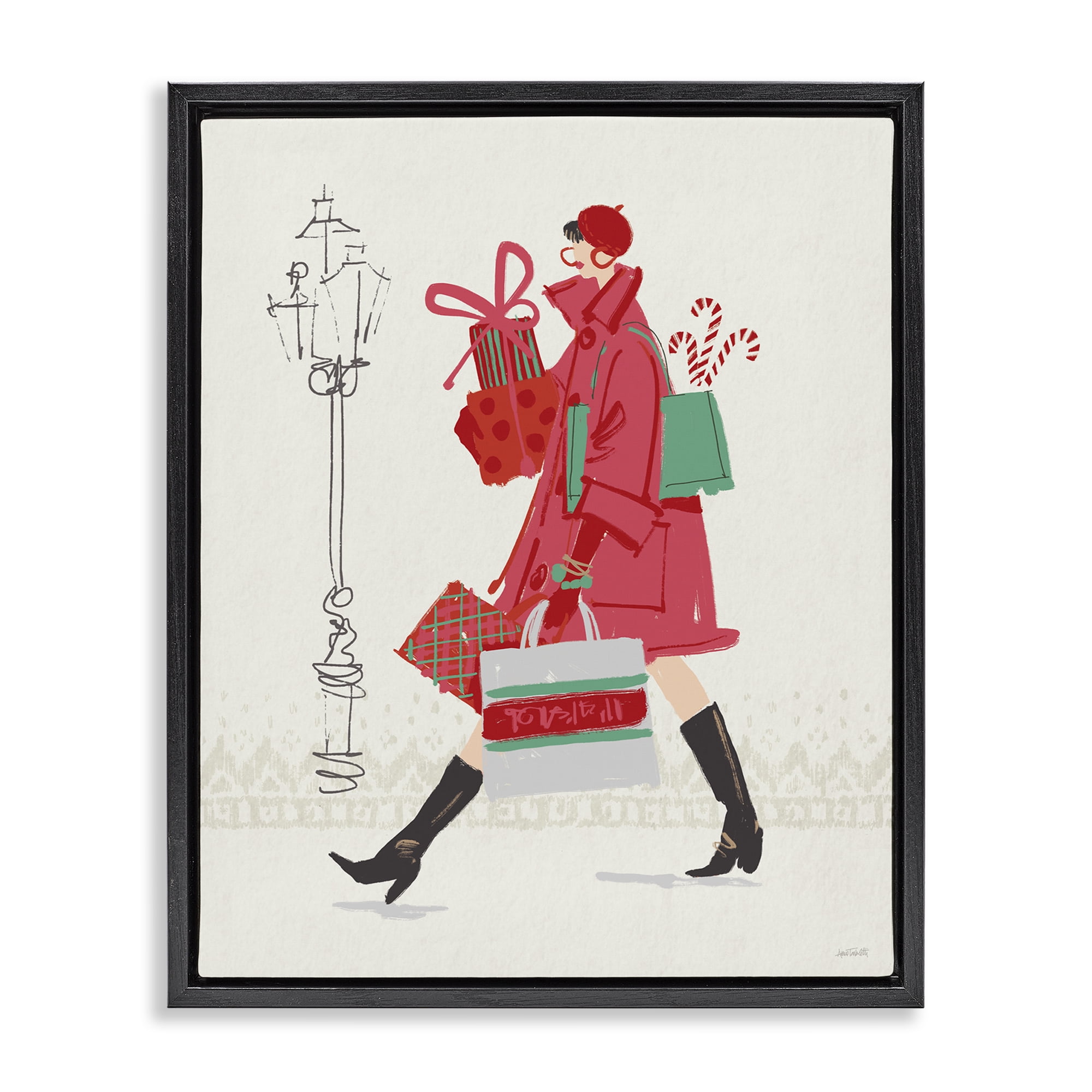 Stupell Industries Trendy Festive Fashion Holiday Painting Black Floater Framed Canvas Art Prints Wall Art, 25 x 31