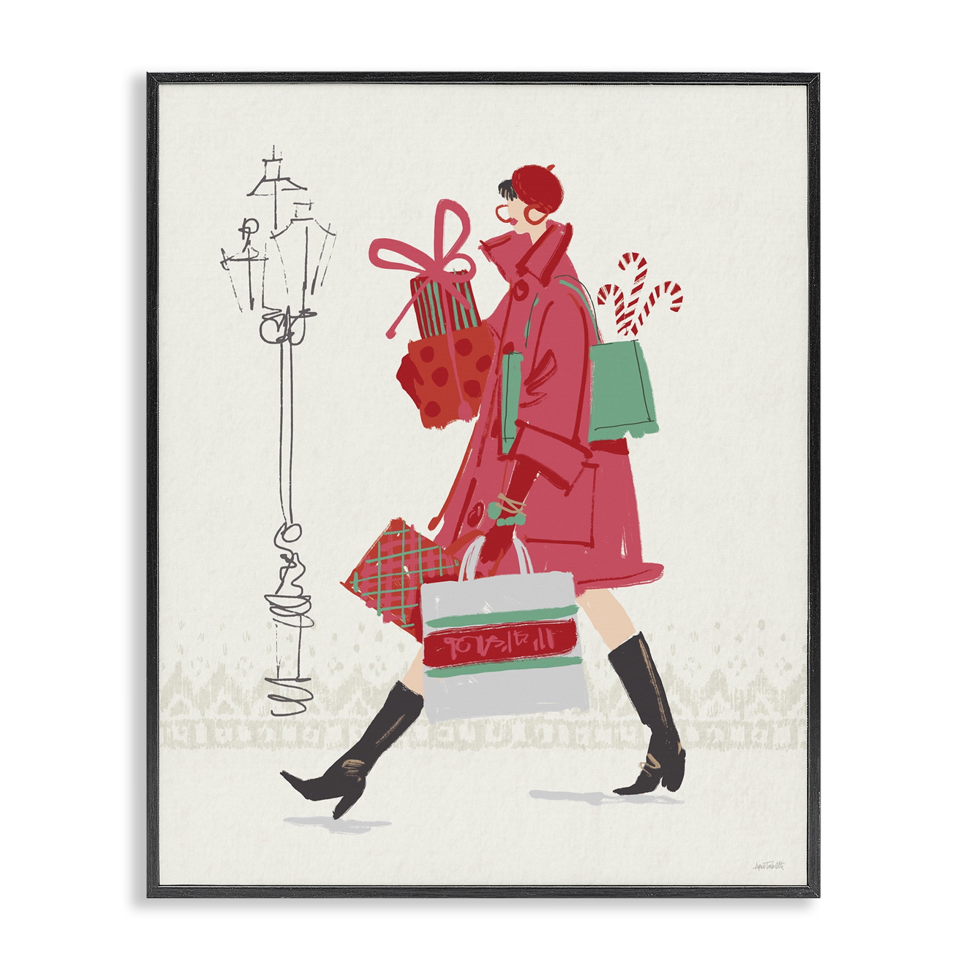 Stupell Industries Trendy Festive Fashion Holiday Painting Black Framed Art Prints Wall Art, 16 x 20