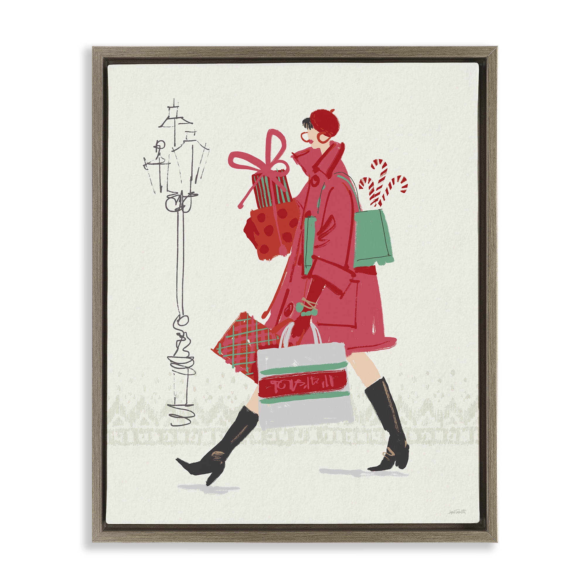 Stupell Industries Trendy Festive Fashion Holiday Painting Brown Floater Framed Canvas Art Prints Wall Art, 25 x 31