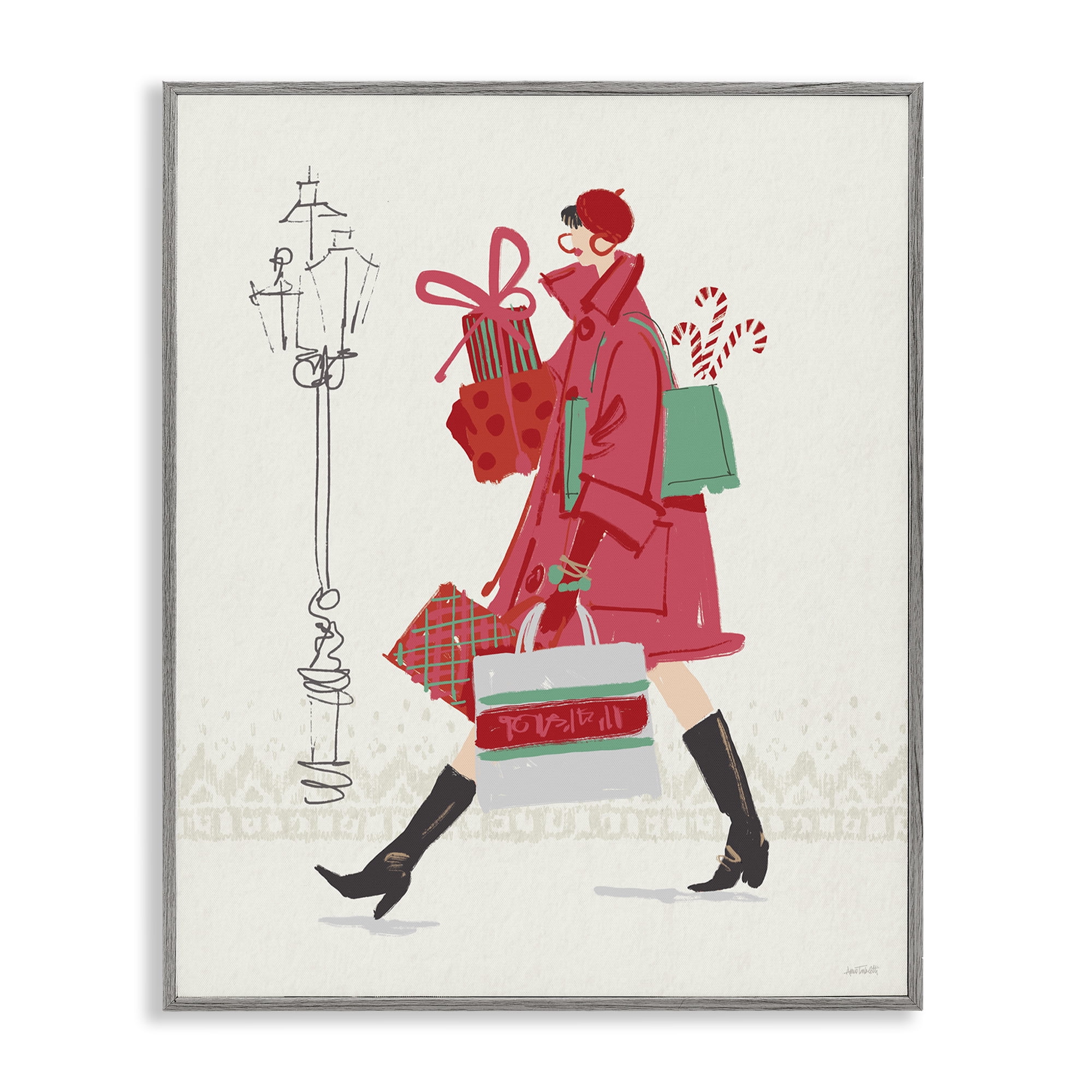Stupell Industries Trendy Festive Fashion Holiday Painting Gray Framed Art Prints Wall Art, 24 x 30