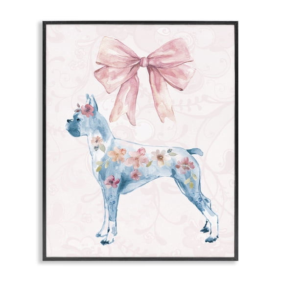 Stupell Industries Trendy Floral Dog Animals Painting Black Framed Art Print Wall Art, 11 x 14