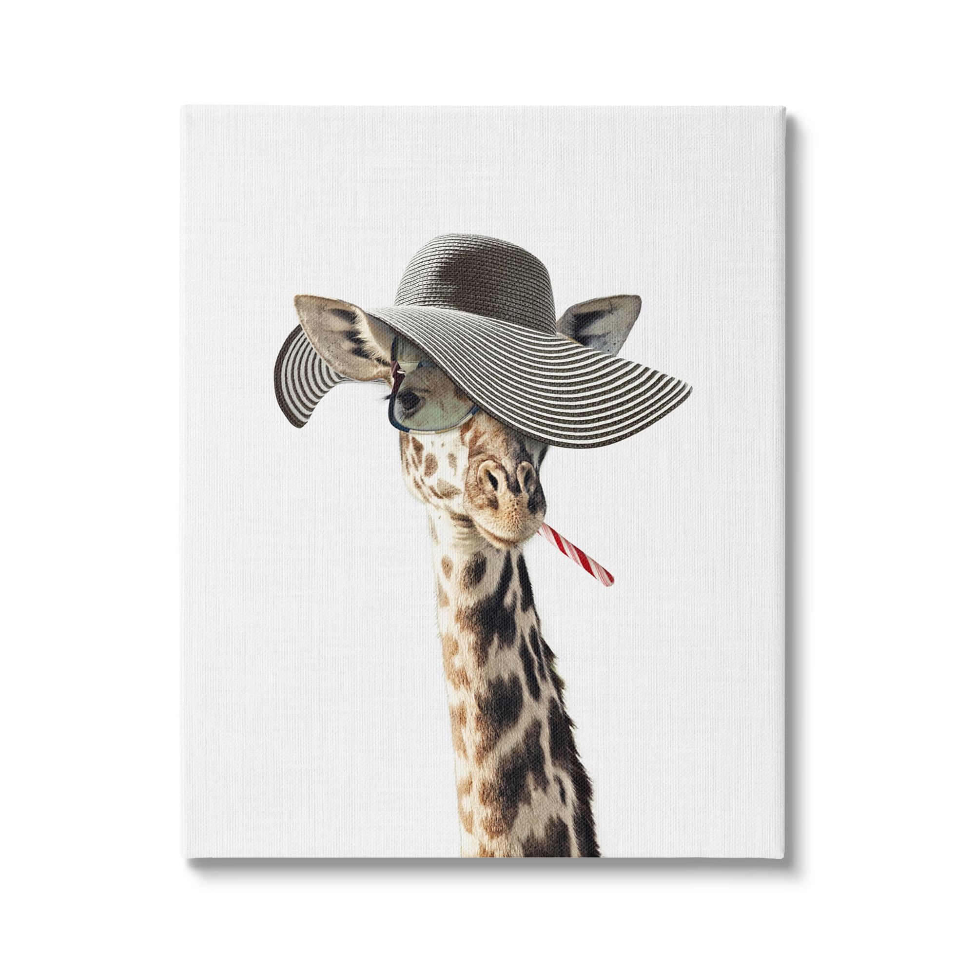 Stupell Industries Trendy Giraffe Striped Sun Hat Sunglasses Portrait Canvas Wall Art, 24 x 30, Design by Tai Prints