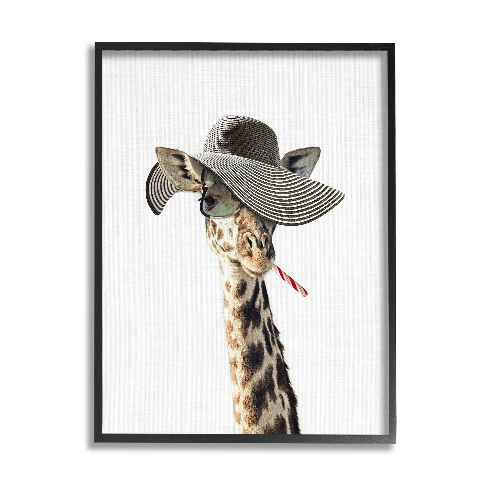 Stupell Industries Trendy Giraffe Striped Sun Hat Sunglasses Portrait Framed Wall Art, 16 x 20, Design by Tai Prints