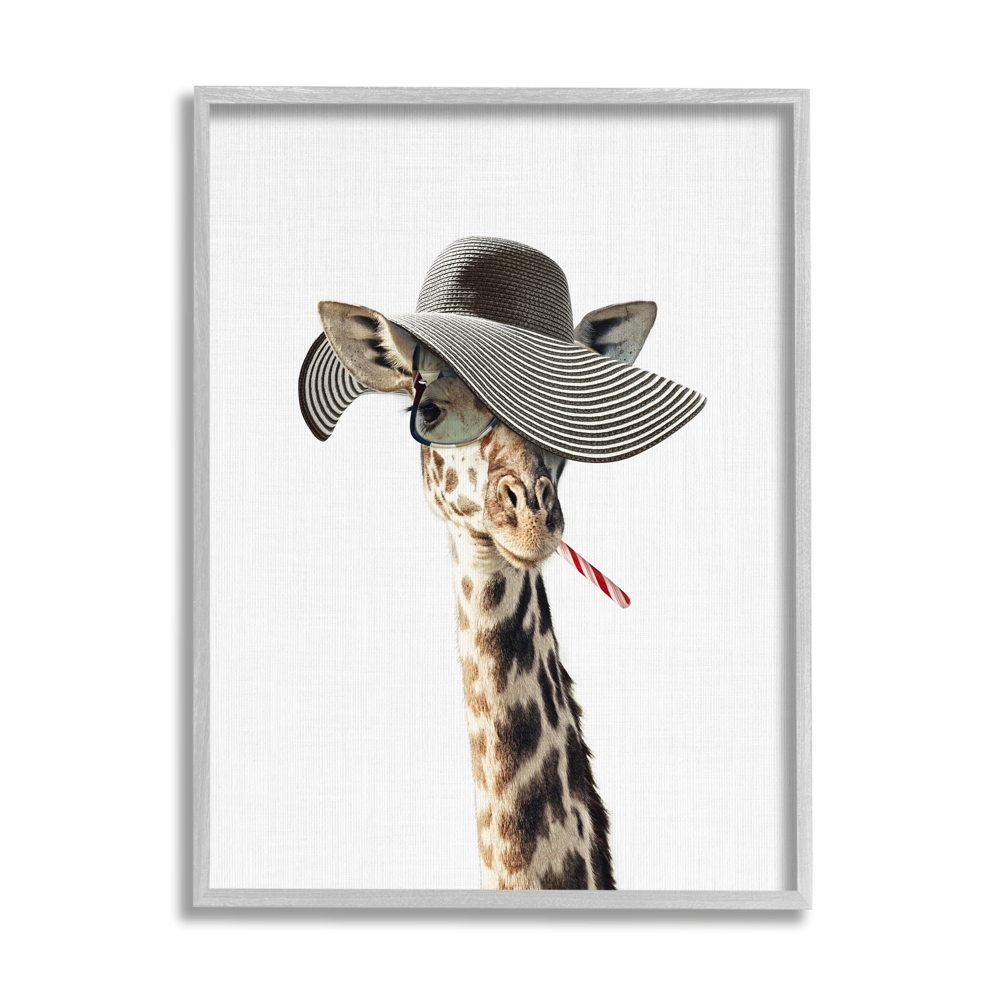 Stupell Industries Trendy Giraffe Striped Sun Hat Sunglasses Portrait Framed Wall Art, 24 x 30, Design by Tai Prints