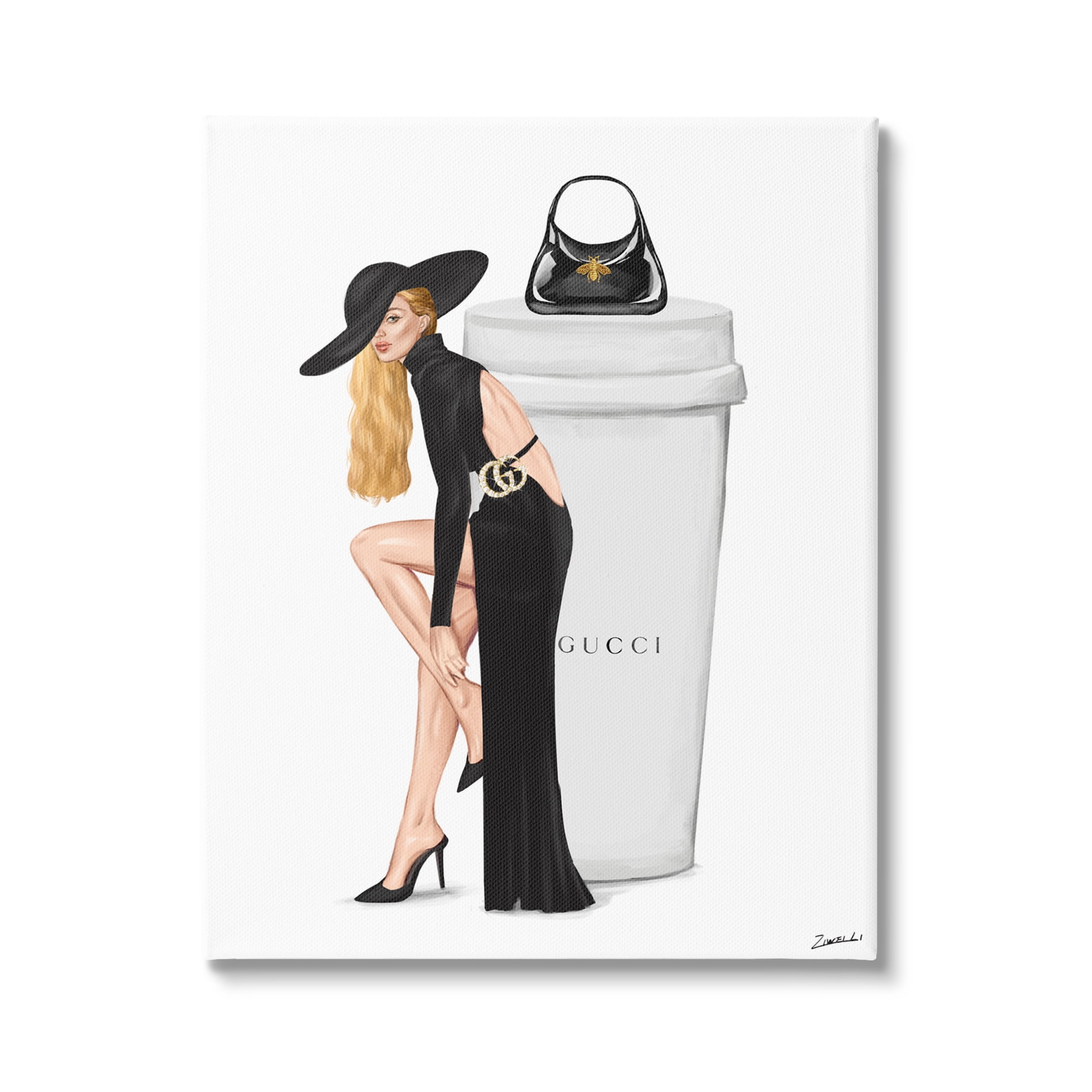 Stupell Industries Trendy Girl & Coffee Cup Food & Beverage Painting Gallery Wrapped Canvas Print Wall Art, 16 x 20