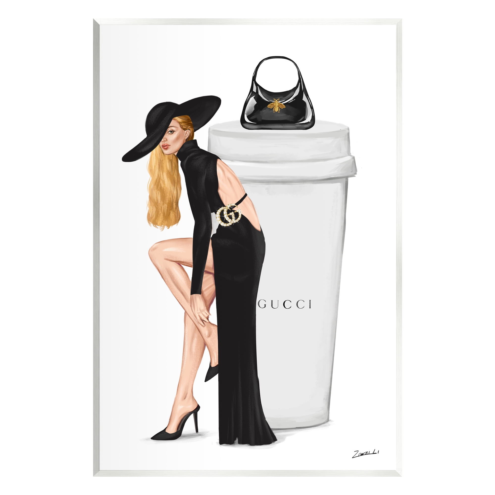 Stupell Industries Trendy Girl & Coffee Cup Food & Beverage Painting Unframed Art Print Wall Art, 13 x 19