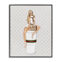 Stupell Industries Trendy Girl & Coffee Novelty Painting Black Framed Art Print Wall Art, 11 x 14