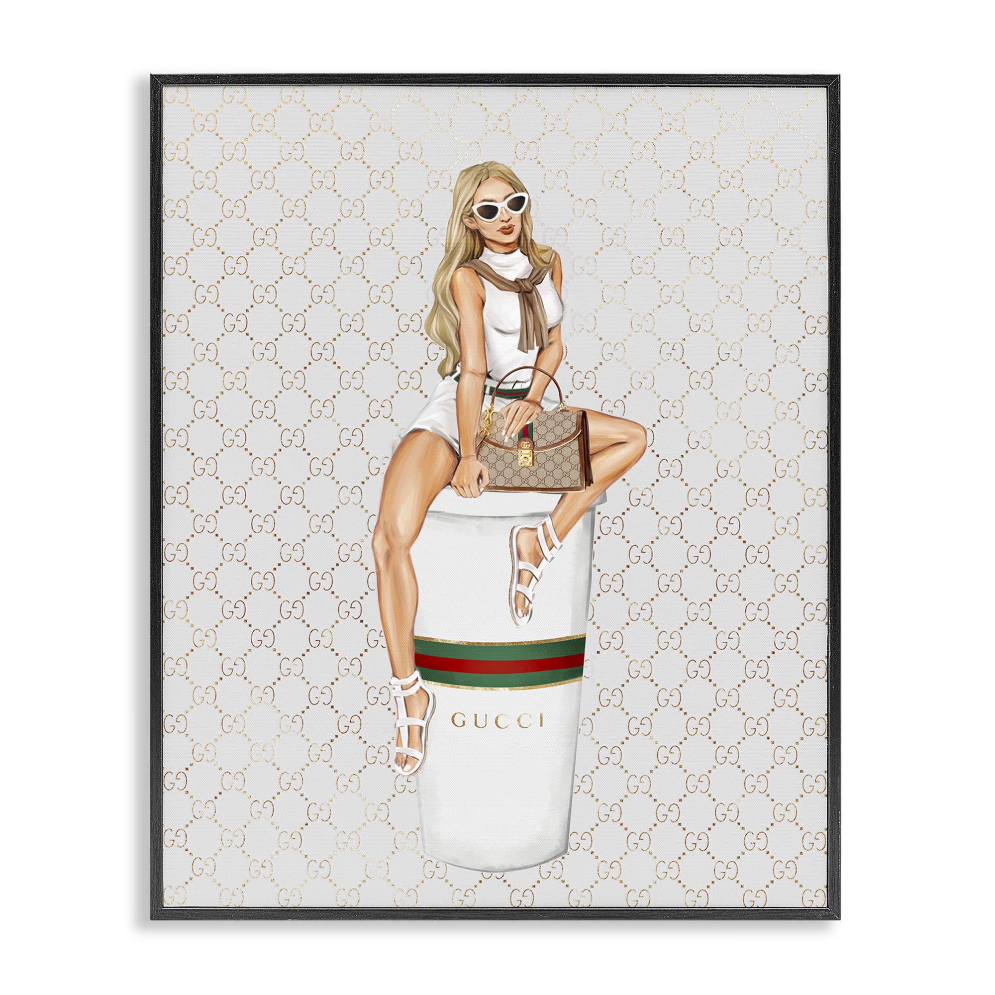 Stupell Industries Trendy Girl & Coffee Novelty Painting Black Framed Art Print Wall Art, 24 x 30