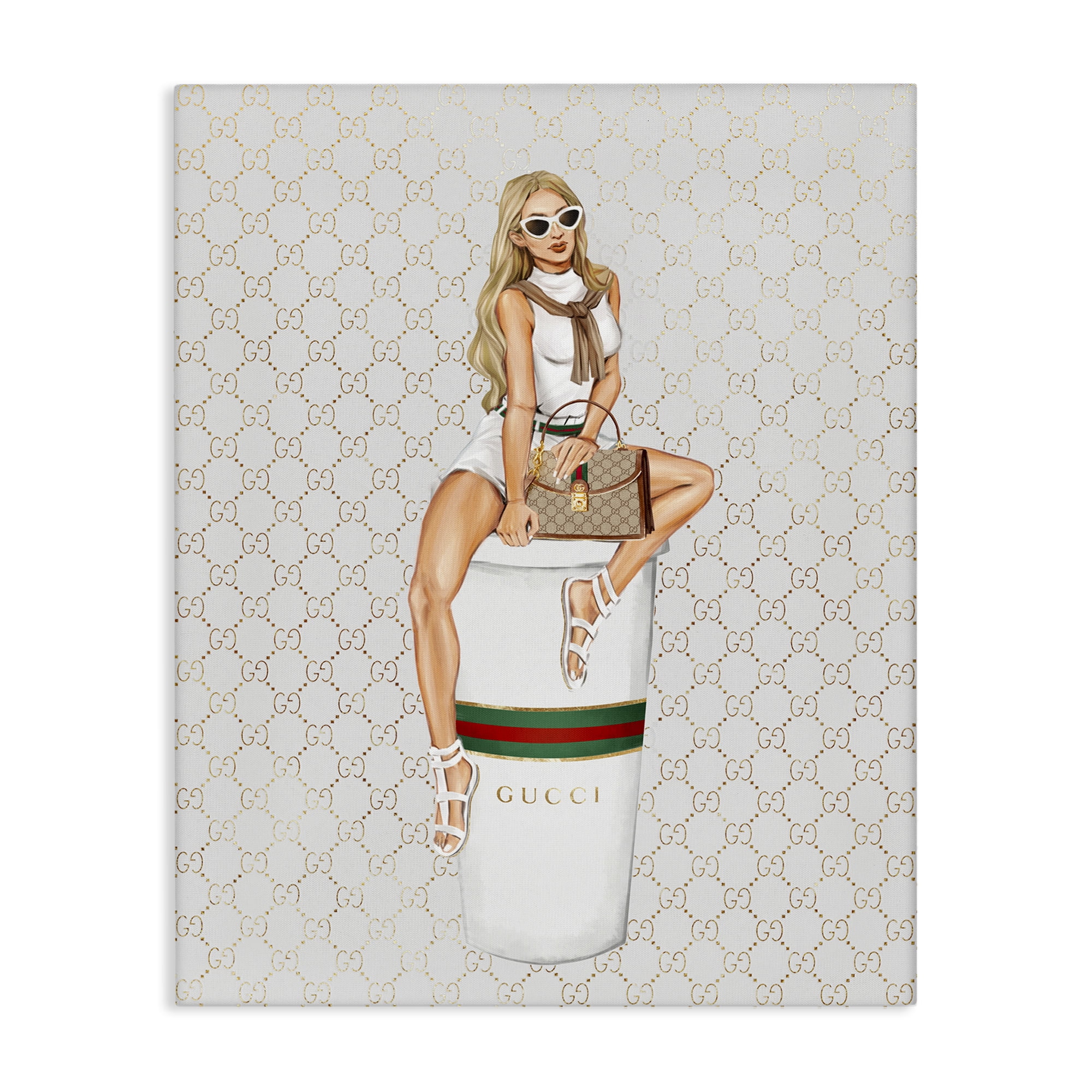 Stupell Industries Trendy Girl & Coffee Novelty Painting Gallery Wrapped Canvas Art Print Wall Art, 36 x 48
