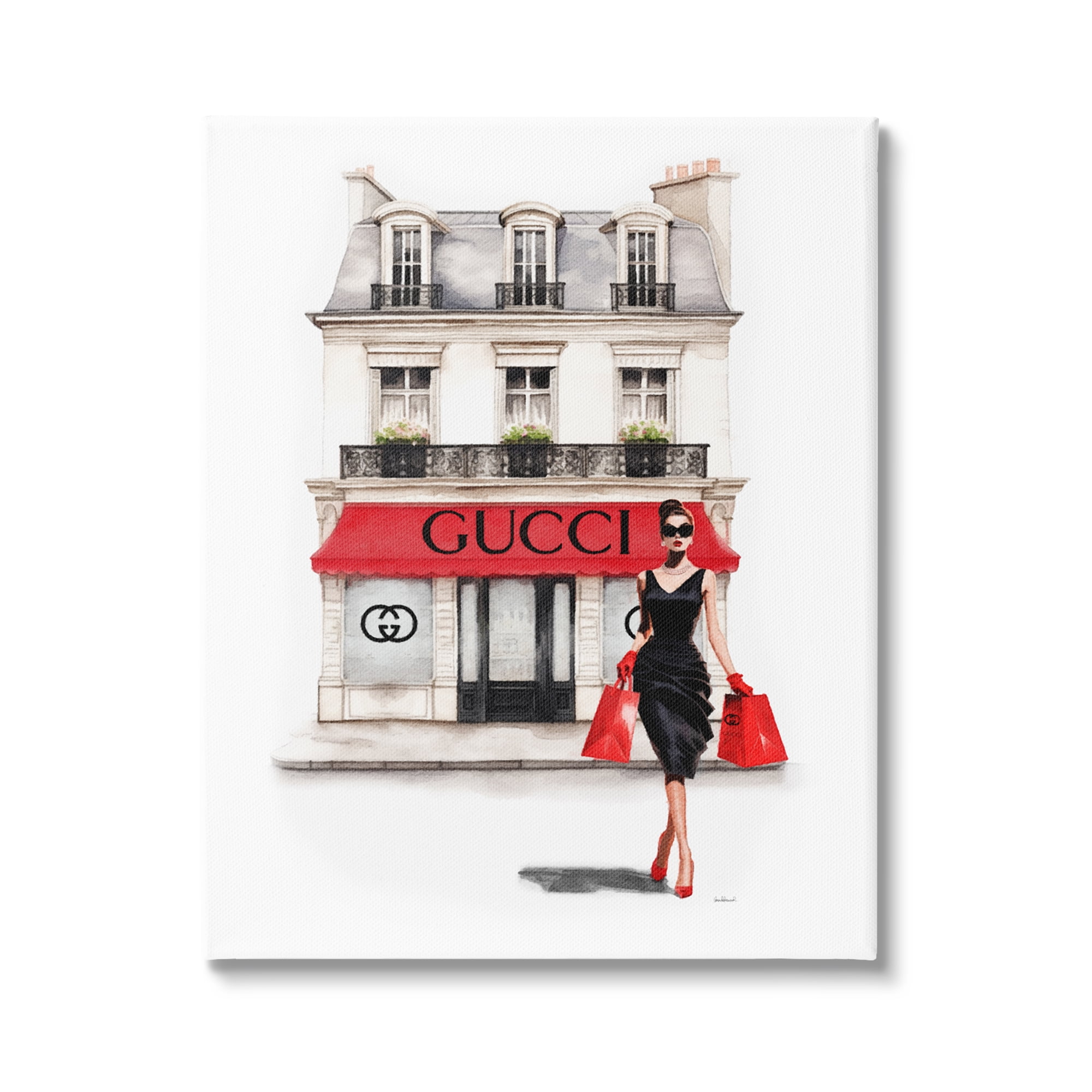 Stupell Industries Trendy Girl Shopping Town & City Painting Gallery Wrapped Canvas Art Print Wall Art, 24 x 30