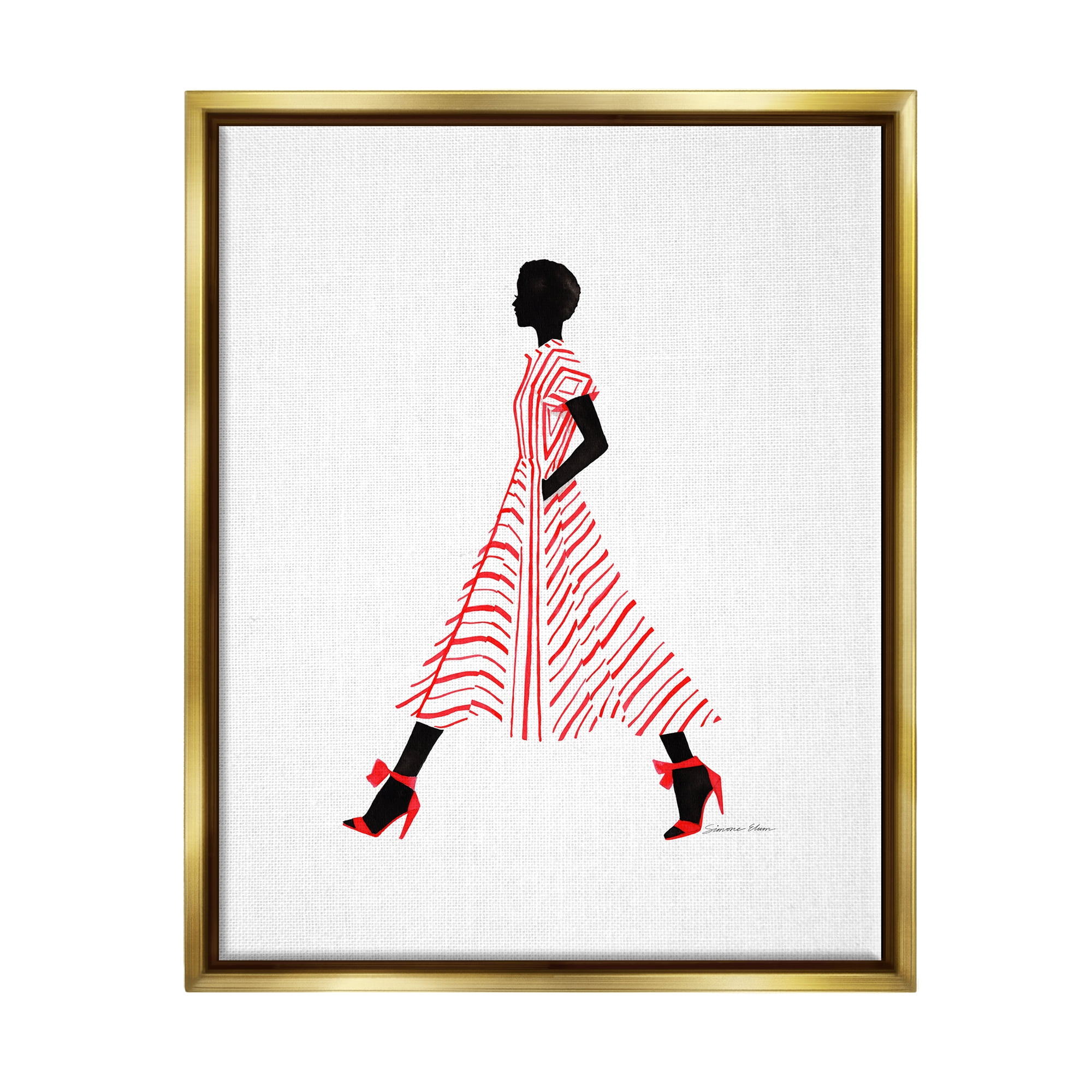 Stupell Industries Trendy Girl in Red Beauty & Fashion Painting Gold Floater Framed Art Print Wall Art, 25 x 31