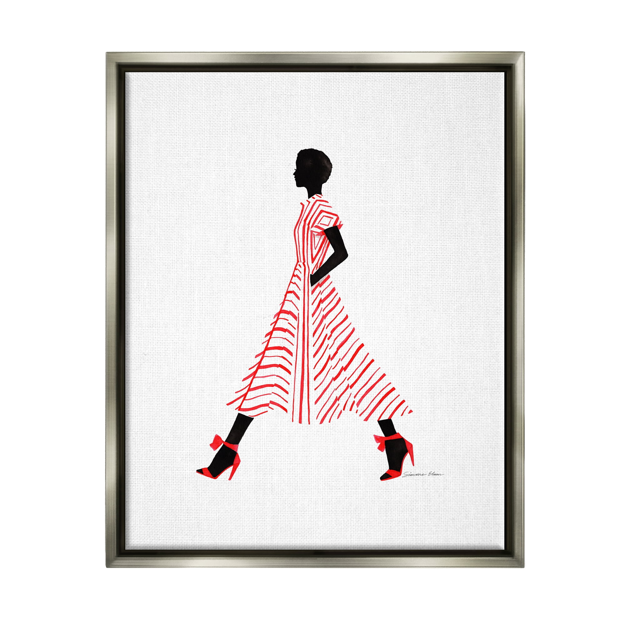 Stupell Industries Trendy Girl in Red Beauty & Fashion Painting Gray Floater Framed Art Print Wall Art, 25 x 31
