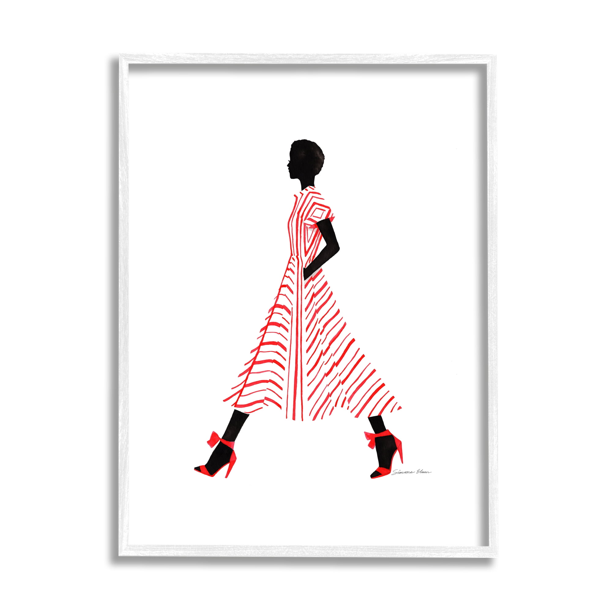 Stupell Industries Trendy Girl in Red Beauty & Fashion Painting White Framed Art Print Wall Art, 24 x 30