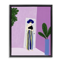 Stupell Industries Trendy Girl on Purple Novelty Painting Black Floater Framed Art Print Wall Art, 17 x 21