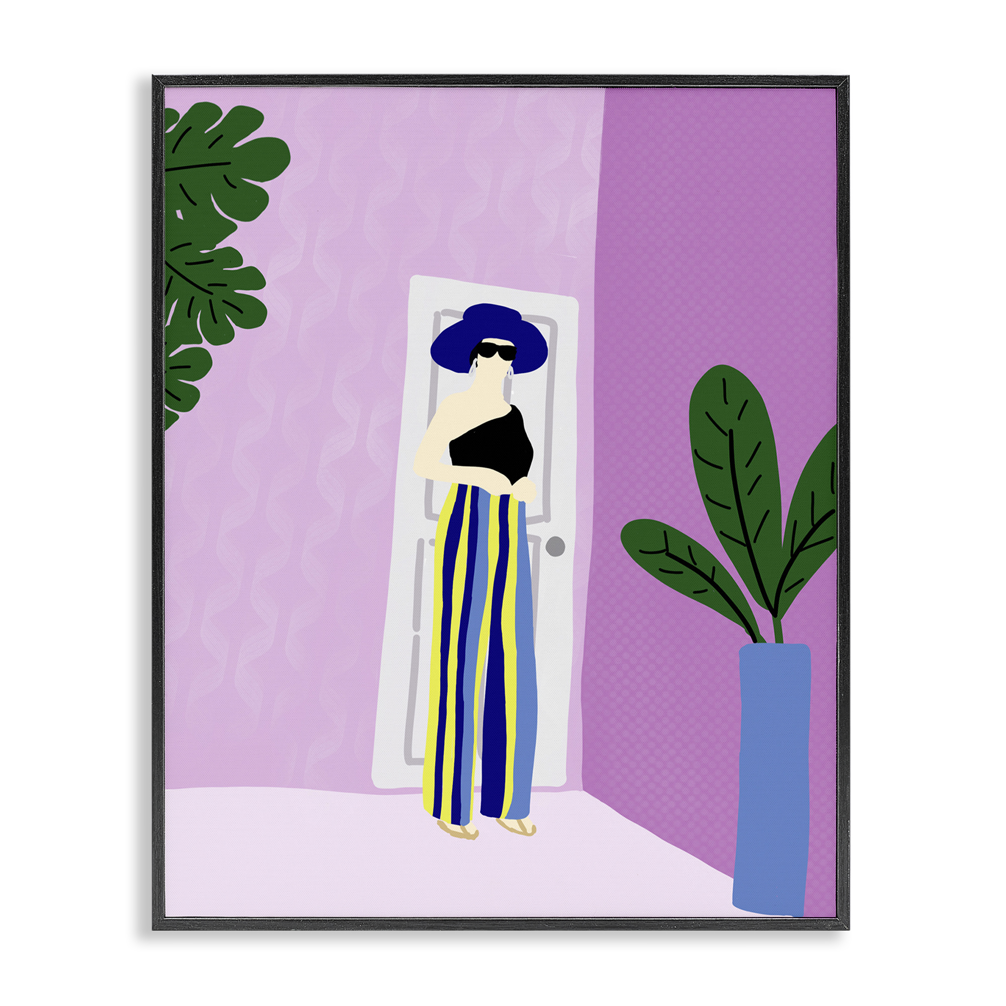 Stupell Industries Trendy Girl on Purple Novelty Painting Black Framed Art Print Wall Art, 16 x 20