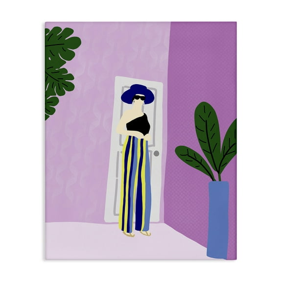 Stupell Industries Trendy Girl on Purple Novelty Painting Gallery Wrapped Canvas Art Print Wall Art, 16 x 20