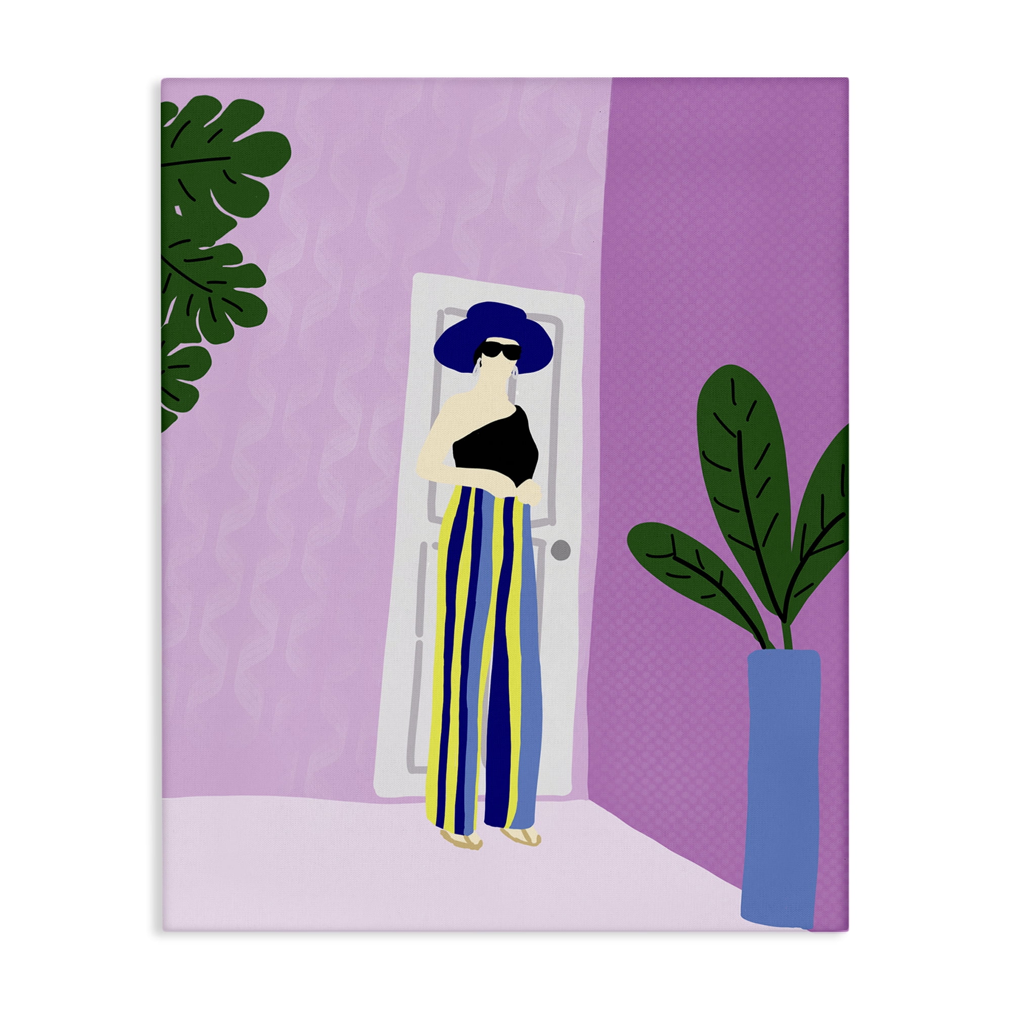 Stupell Industries Trendy Girl on Purple Novelty Painting Gallery Wrapped Canvas Art Print Wall Art, 24 x 30