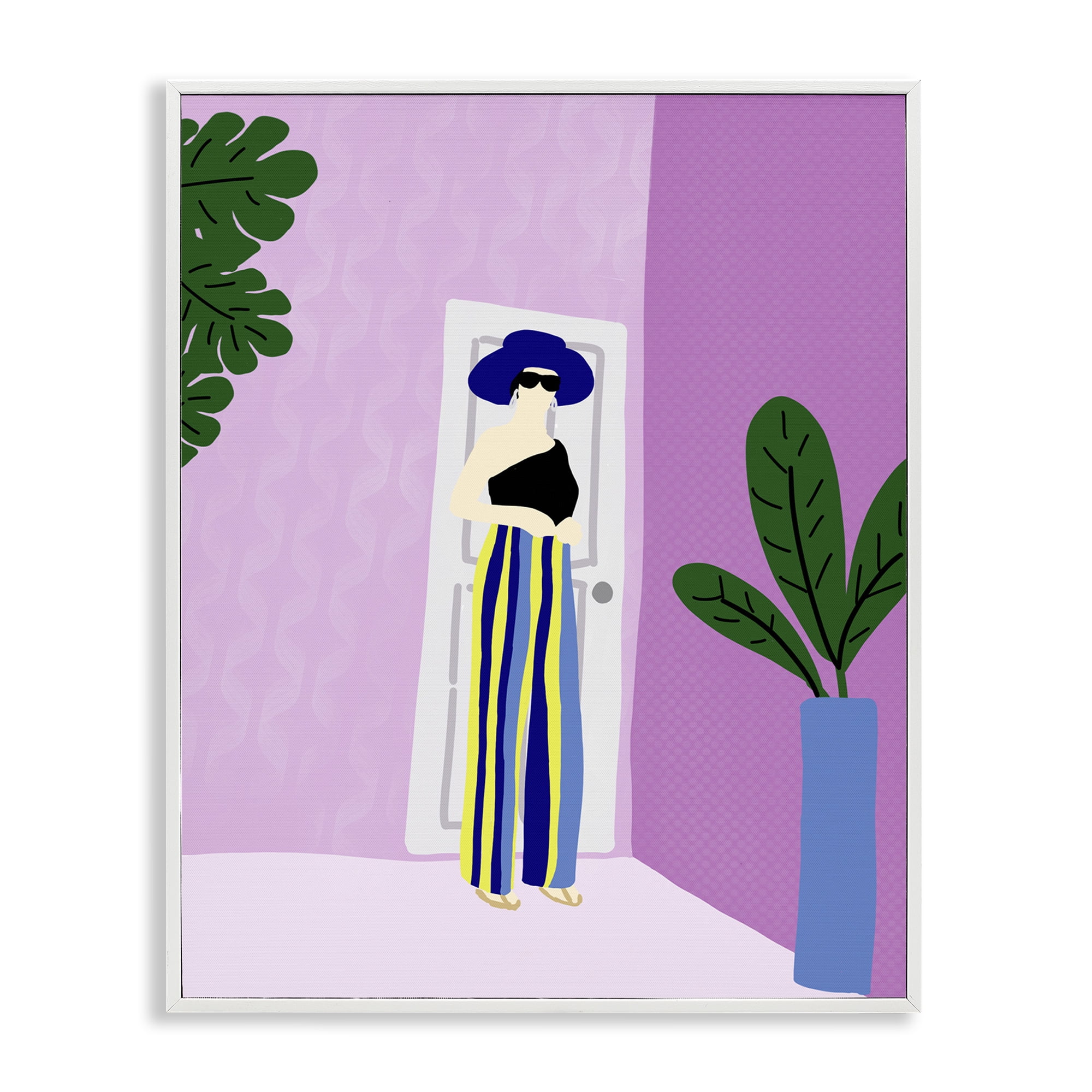 Stupell Industries Trendy Girl on Purple Novelty Painting White Framed Art Print Wall Art, 24 x 30