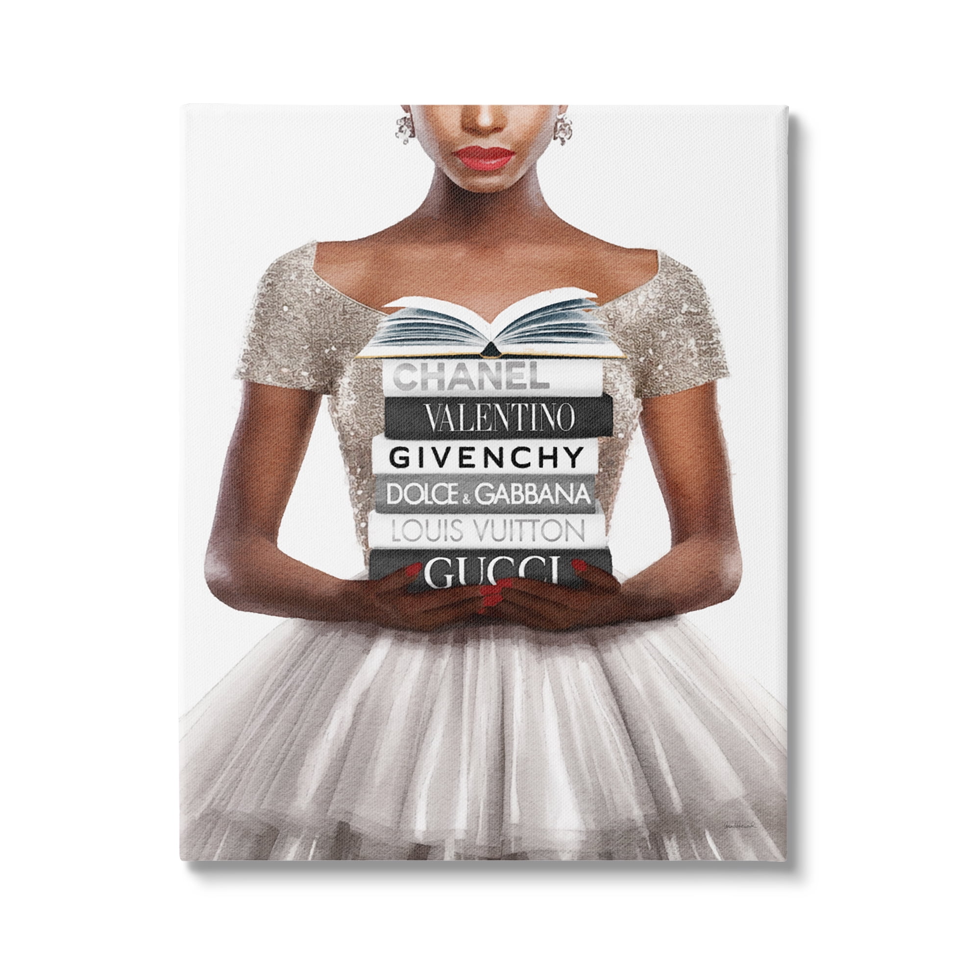 Stupell Industries Trendy Girl with Books Beauty & Fashion Painting Gallery Wrapped Canvas Art Print Wall Art, 16 x 20