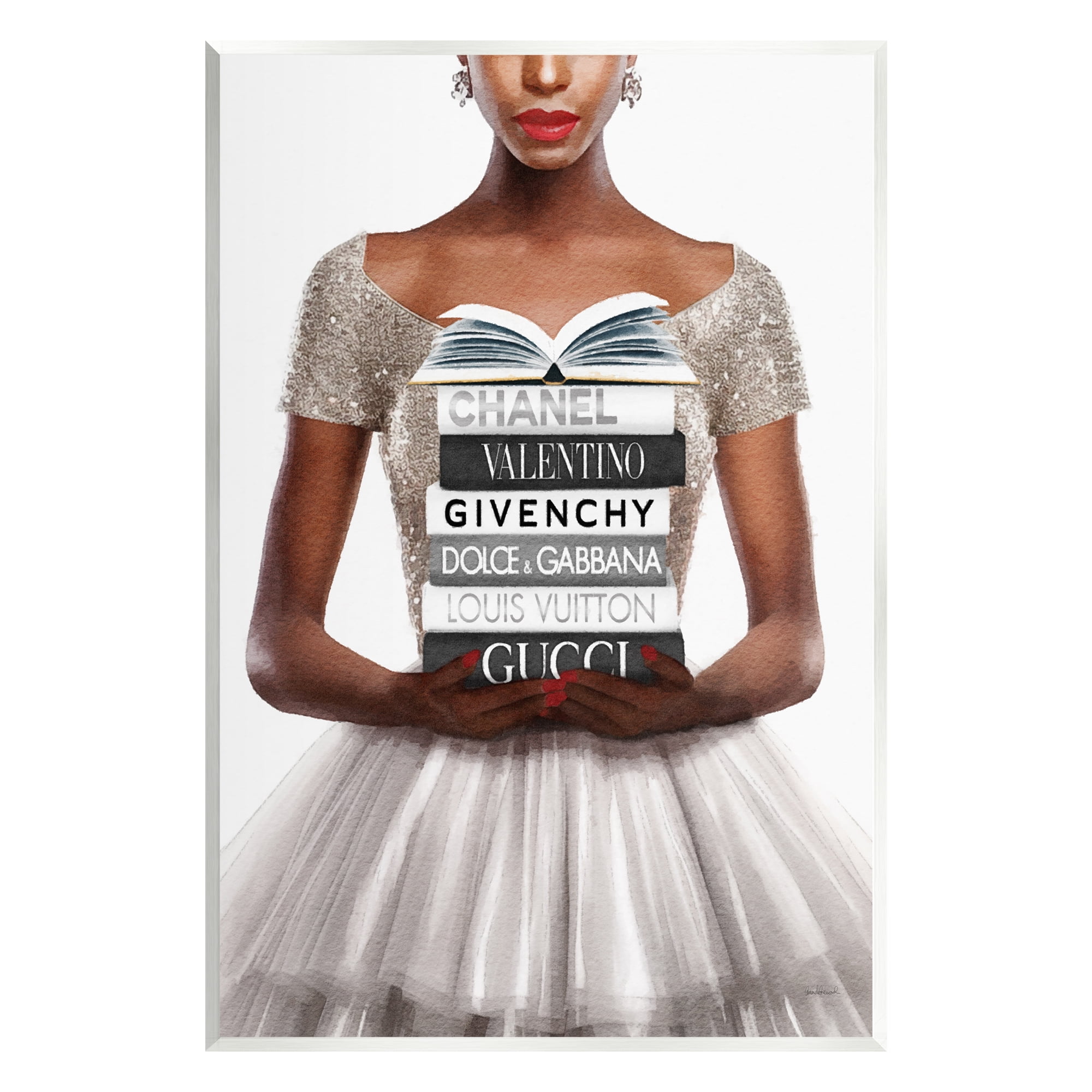 Stupell Industries Trendy Girl with Books Beauty & Fashion Painting Unframed Art Print Wall Art, 10 x 15