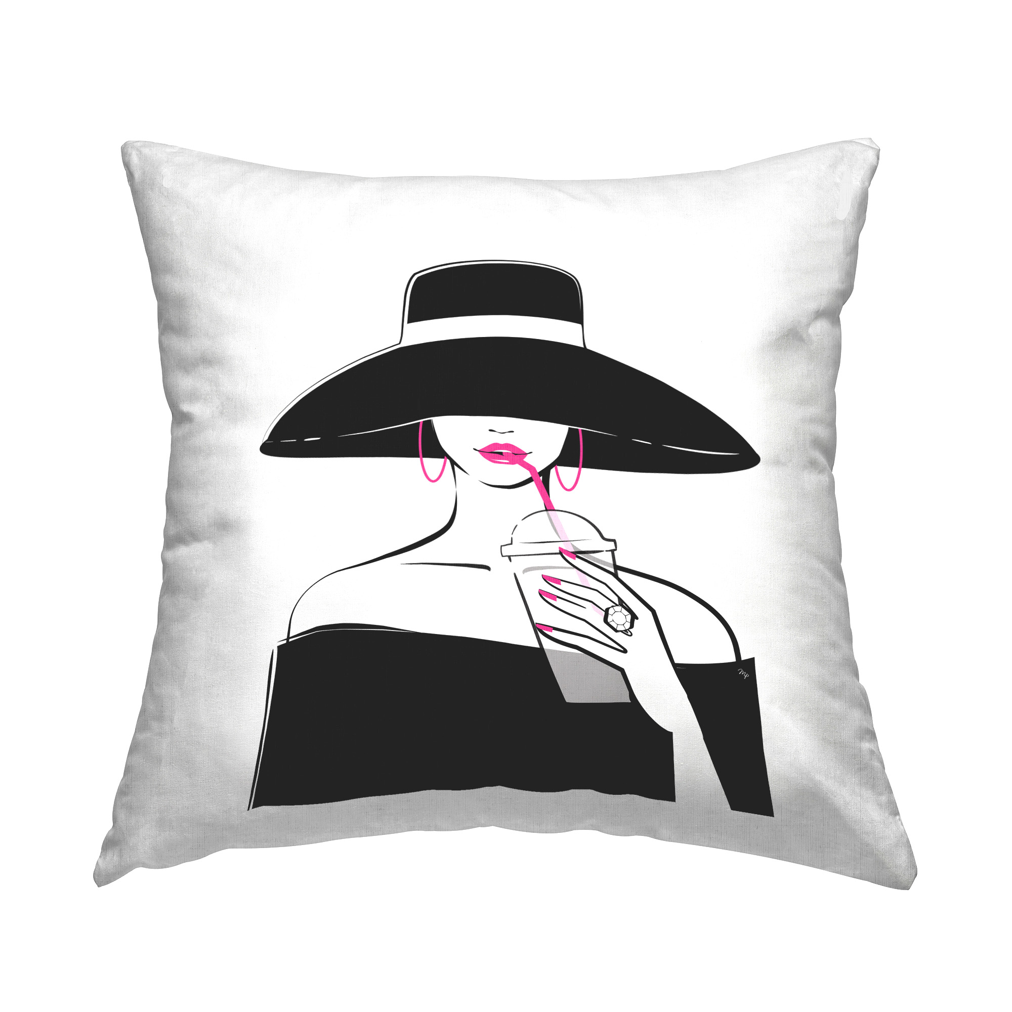 Stupell Industries Trendy Girl with Drink Decorative Printed Throw Pillow Design by Martina Pavlova