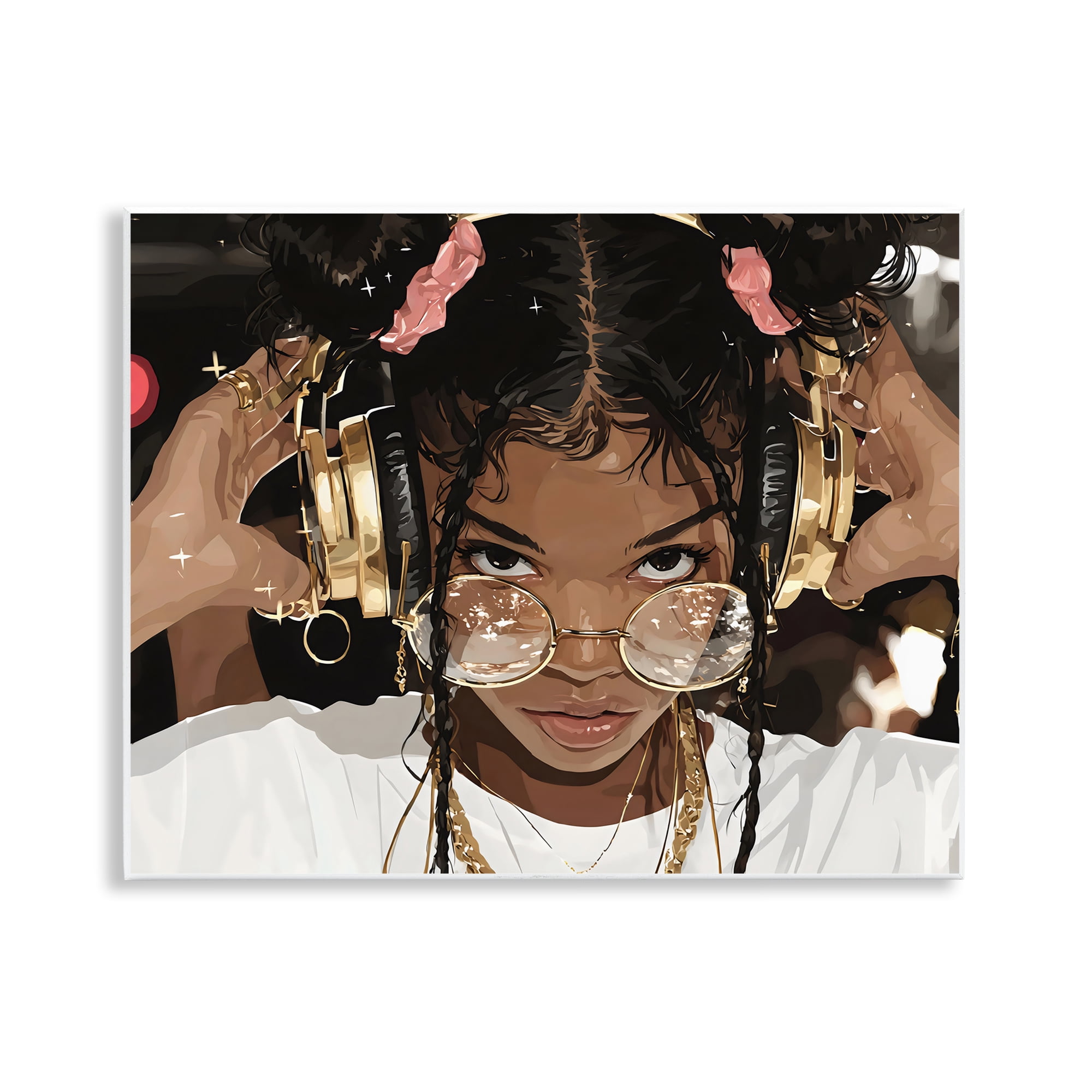 Stupell Industries Trendy Girl with Gold Headphones Wall Plaque Art, design by Franklyn Gregory