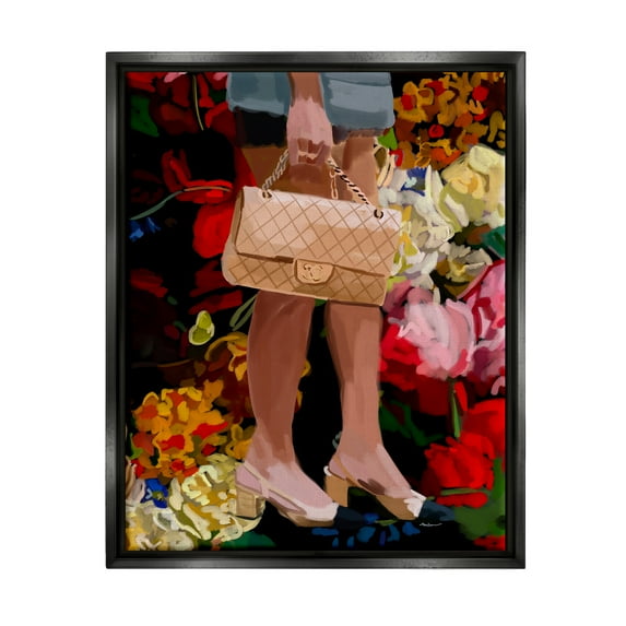 Stupell Industries Trendy Girl with Handbag Beauty & Fashion Painting Black Floater Framed Art Print Wall Art, 17 x 21